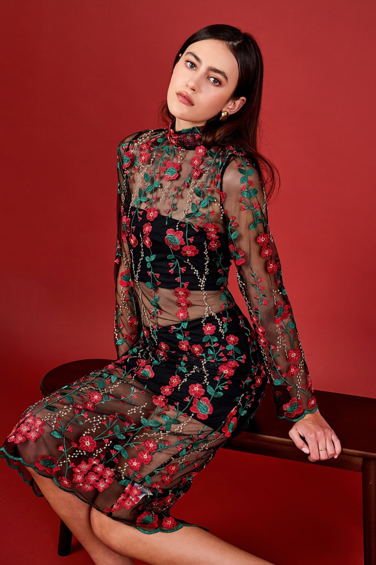 ENDLESS ROSE - Floral Embroidered Midi Dress - DRESSES available at Objectrare