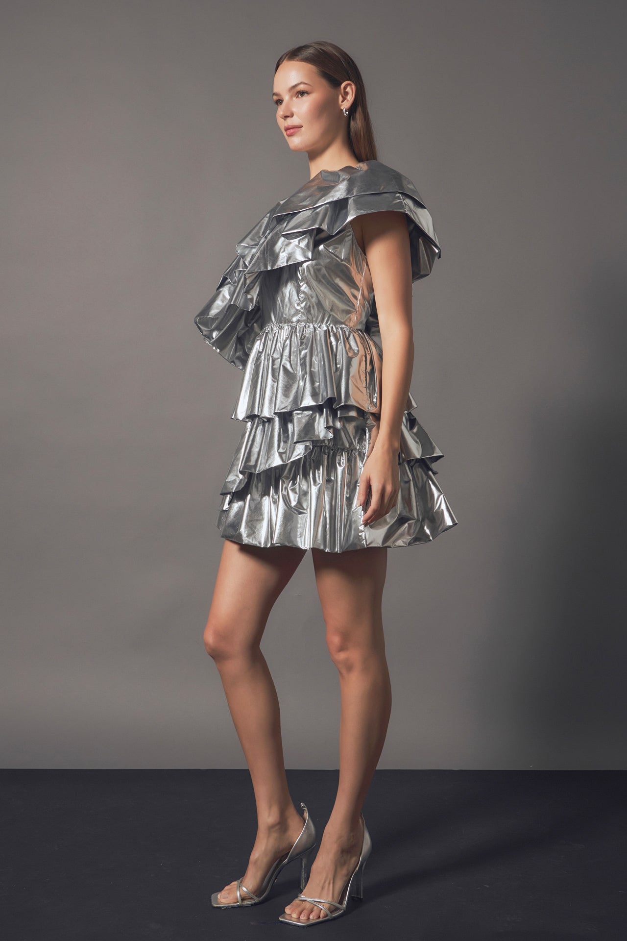 ENDLESS ROSE - Metallic Tiered Mini Dress - DRESSES available at Objectrare