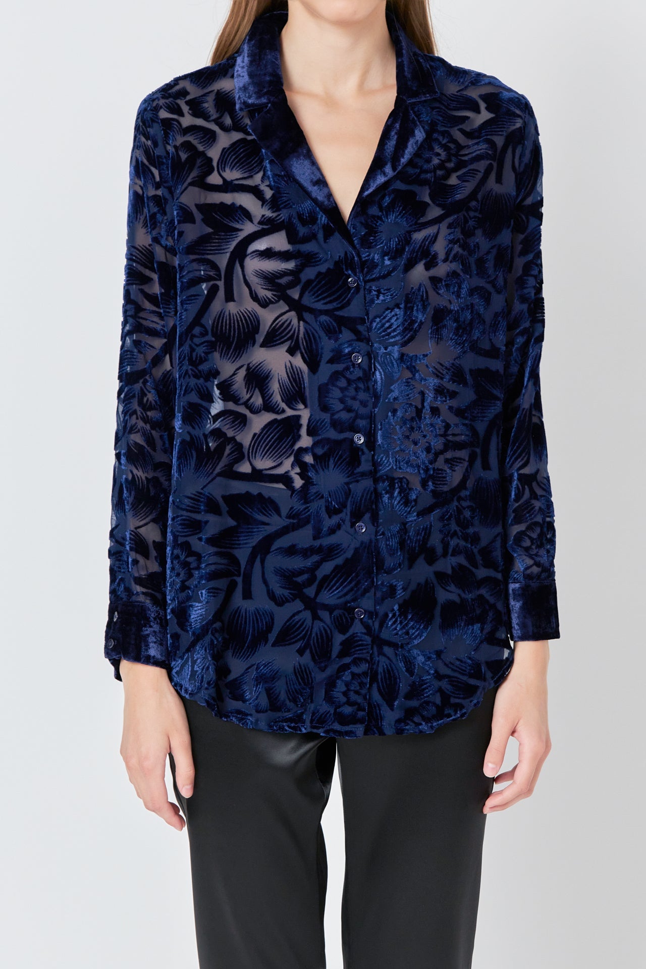 ENDLESS ROSE - Velvet Burnout Collared Top - TOPS available at Objectrare