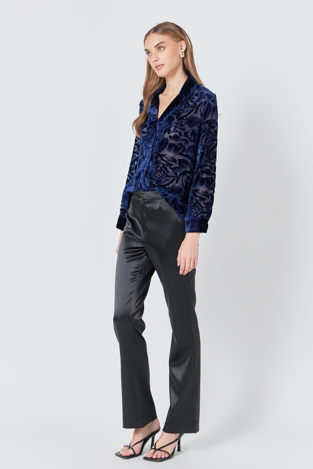 ENDLESS ROSE - Velvet Burnout Collared Top - TOPS available at Objectrare