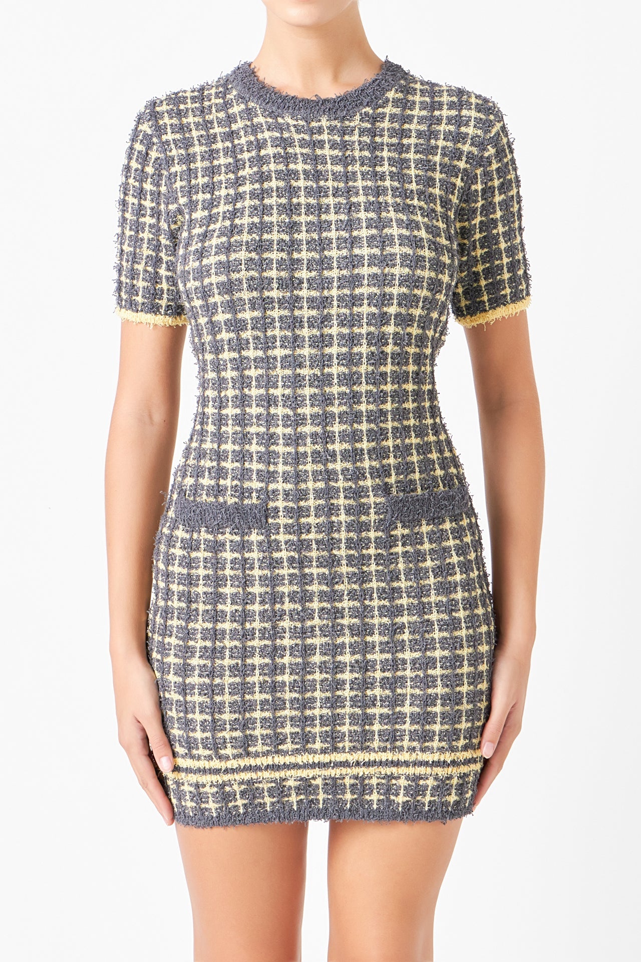 ENDLESS ROSE - Check Sweater Mini Dress - DRESSES available at Objectrare