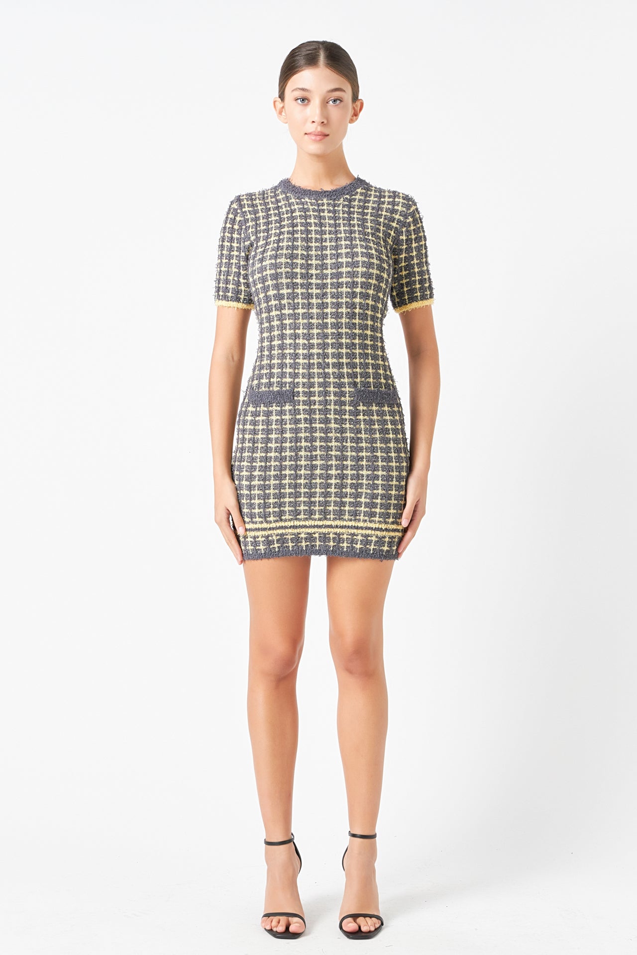 ENDLESS ROSE - Check Sweater Mini Dress - DRESSES available at Objectrare