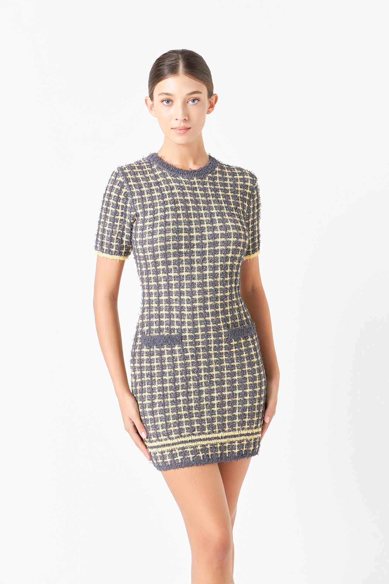 ENDLESS ROSE - Check Sweater Mini Dress - DRESSES available at Objectrare