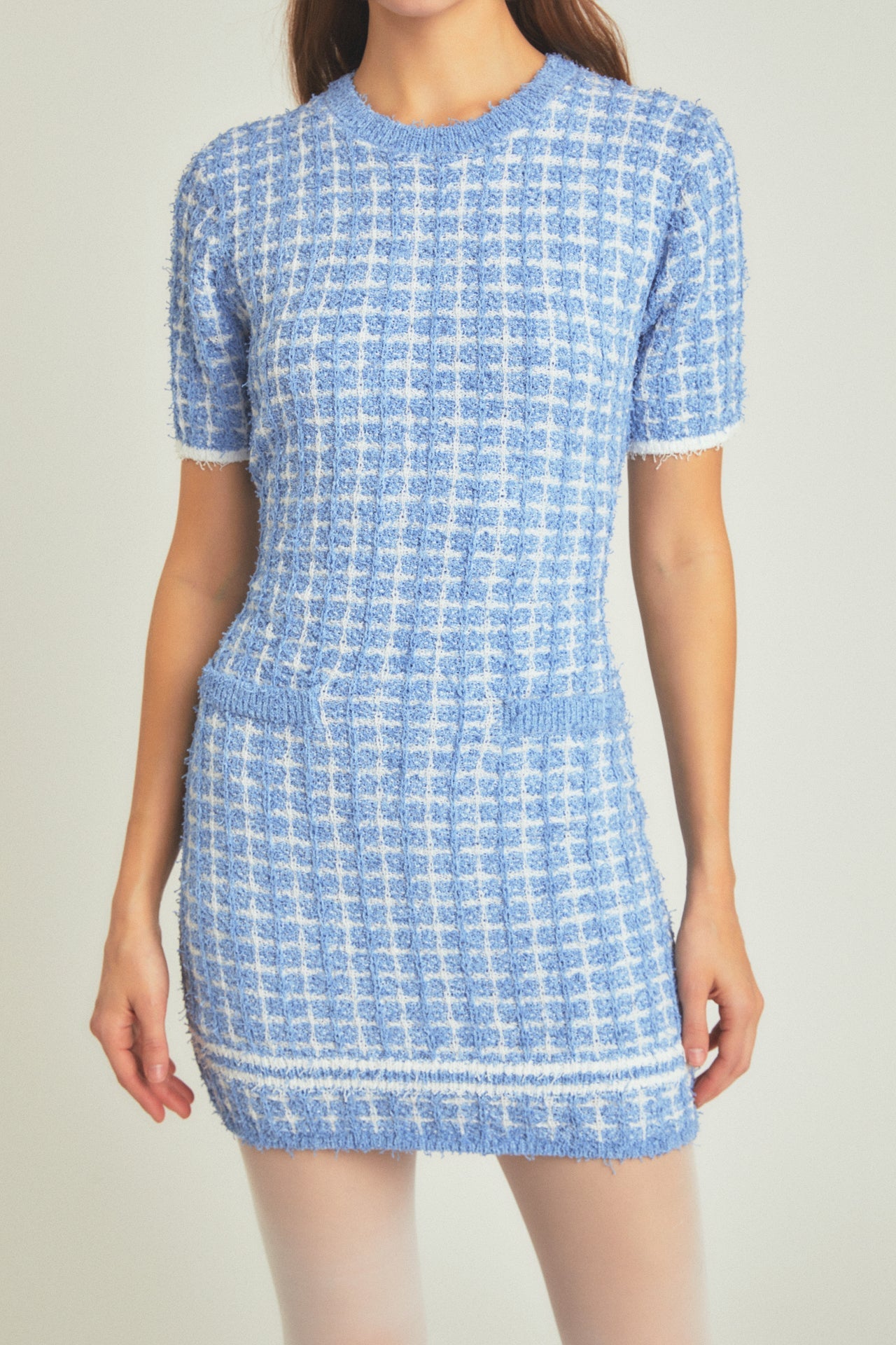 ENDLESS ROSE - Check Sweater Mini Dress - DRESSES available at Objectrare