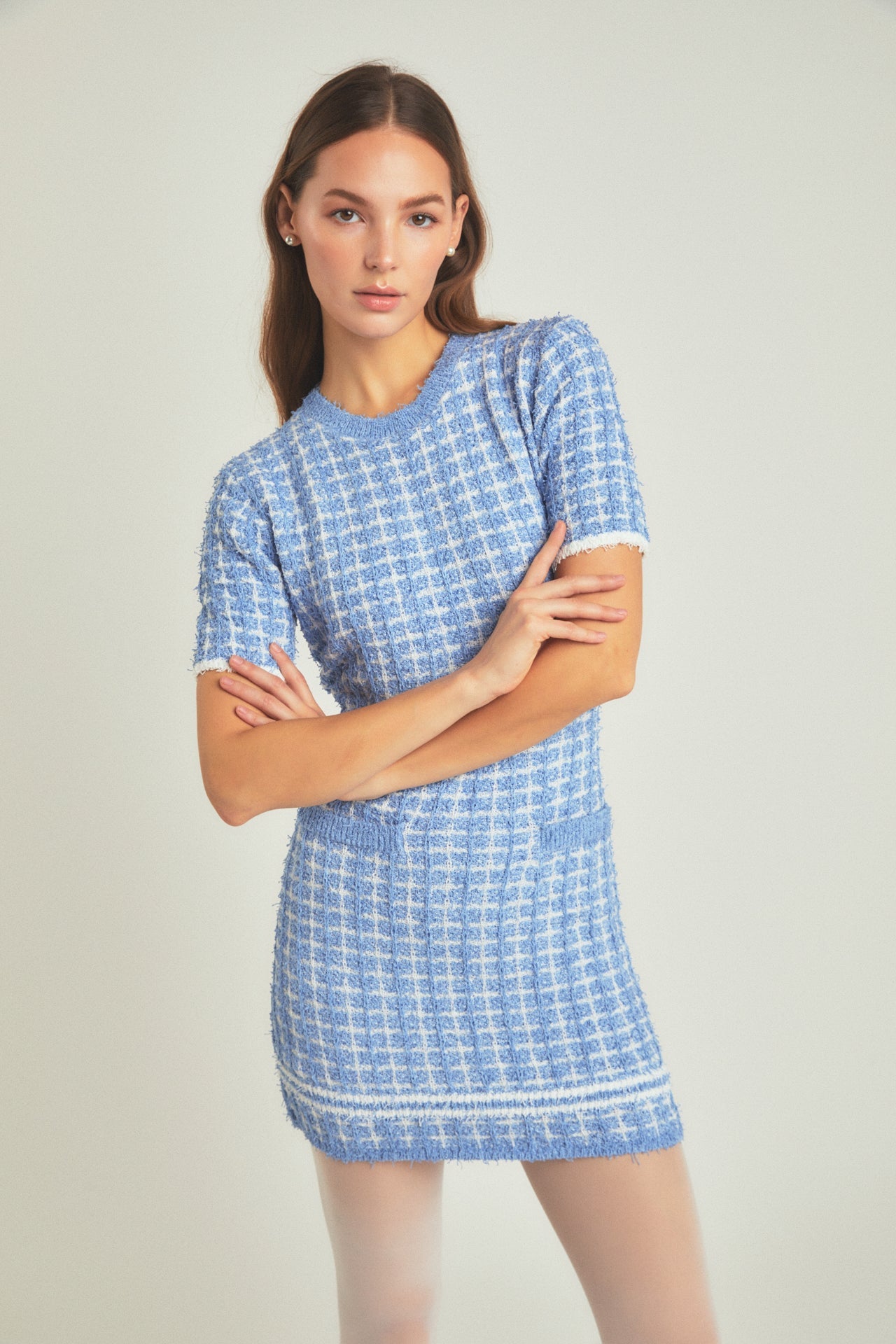 ENDLESS ROSE - Check Sweater Mini Dress - DRESSES available at Objectrare