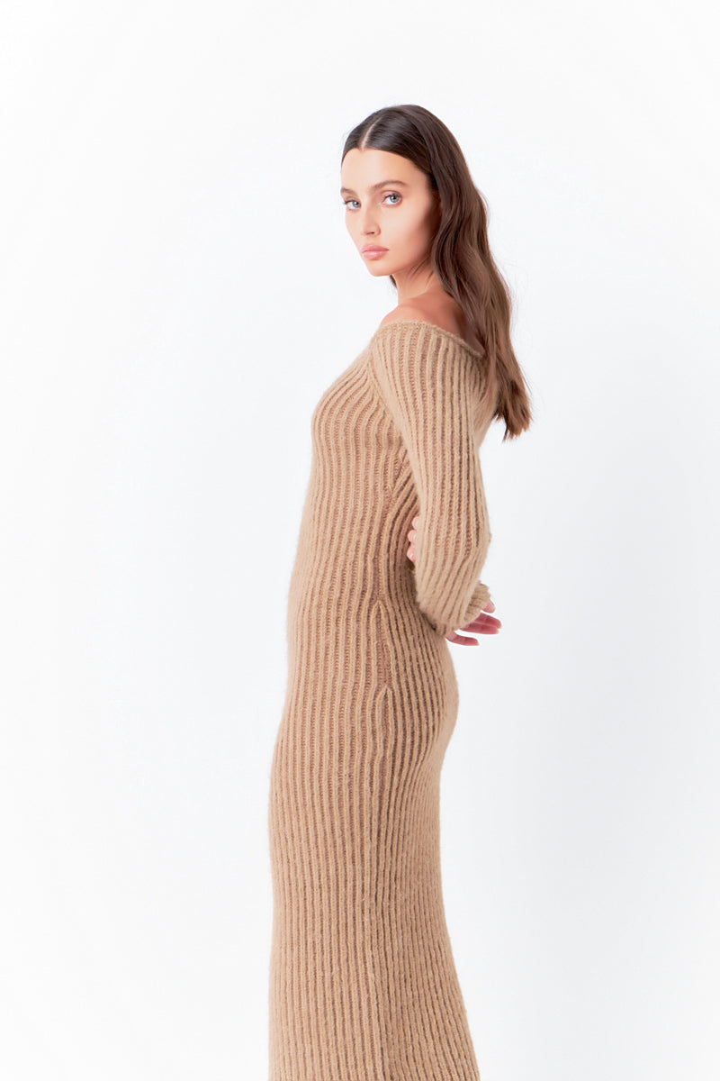 ENDLESS ROSE - Endless Rose -Knit Off Shoulder Maxi Dress - DRESSES available at Objectrare