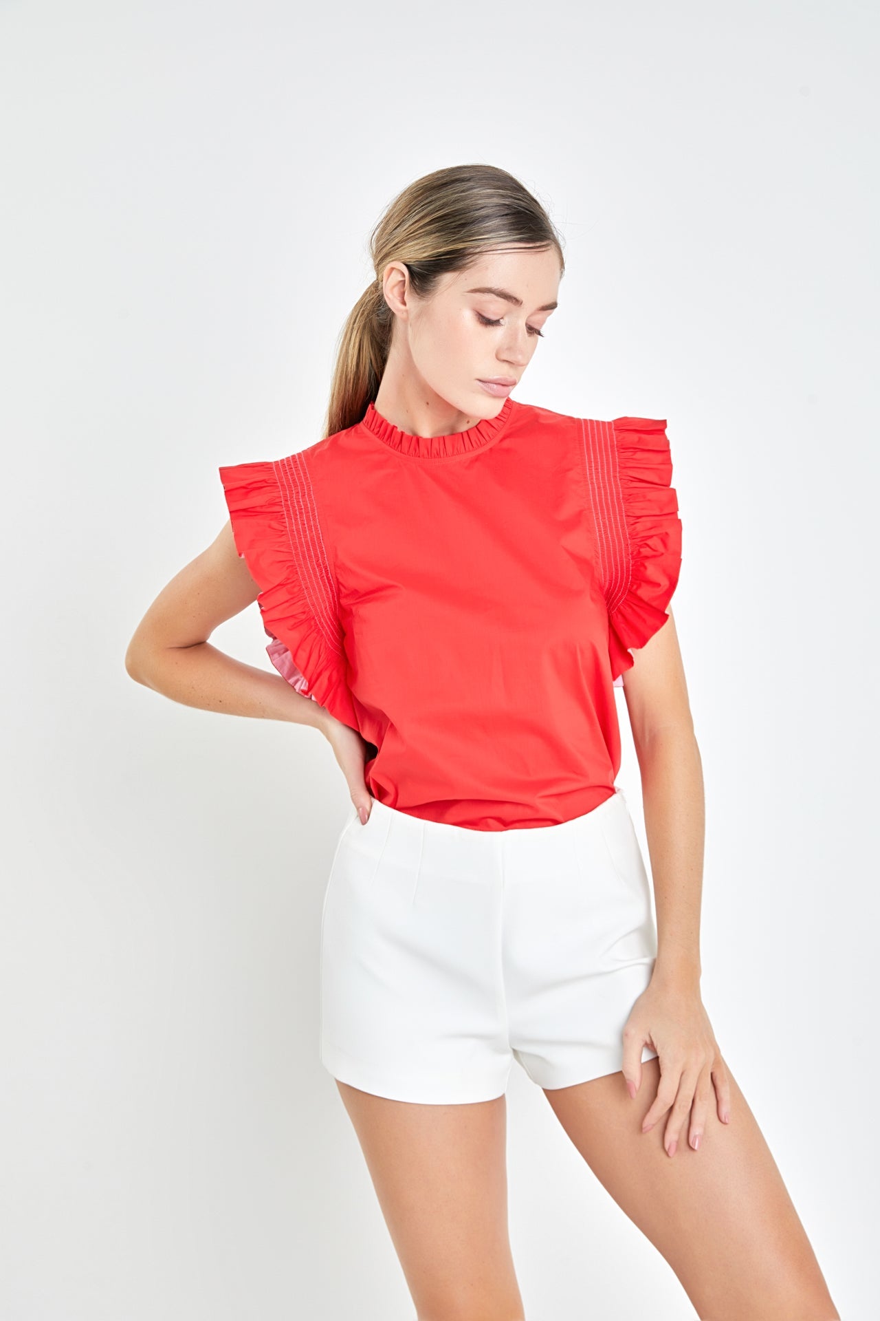 Embroidered Ruffle Sleeve Top