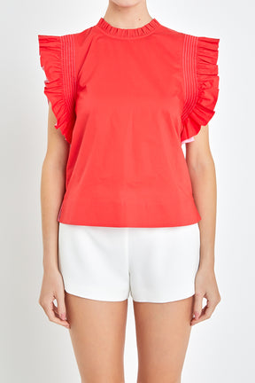 ENGLISH FACTORY - Embroidered Ruffle Sleeve Top - TOPS available at Objectrare