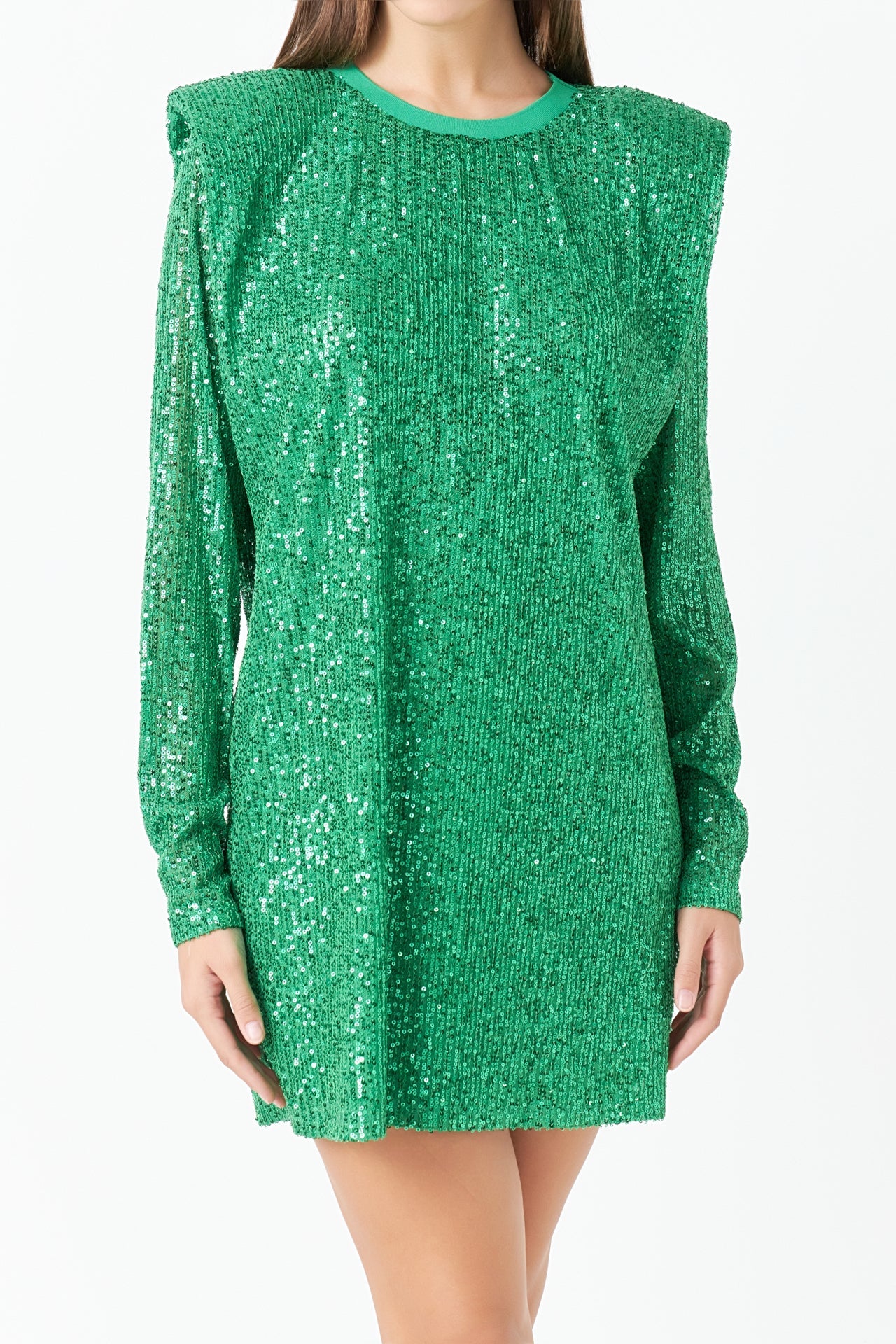 ENDLESS ROSE - Sequins Long Sleeve Shift Mini Dress - DRESSES available at Objectrare