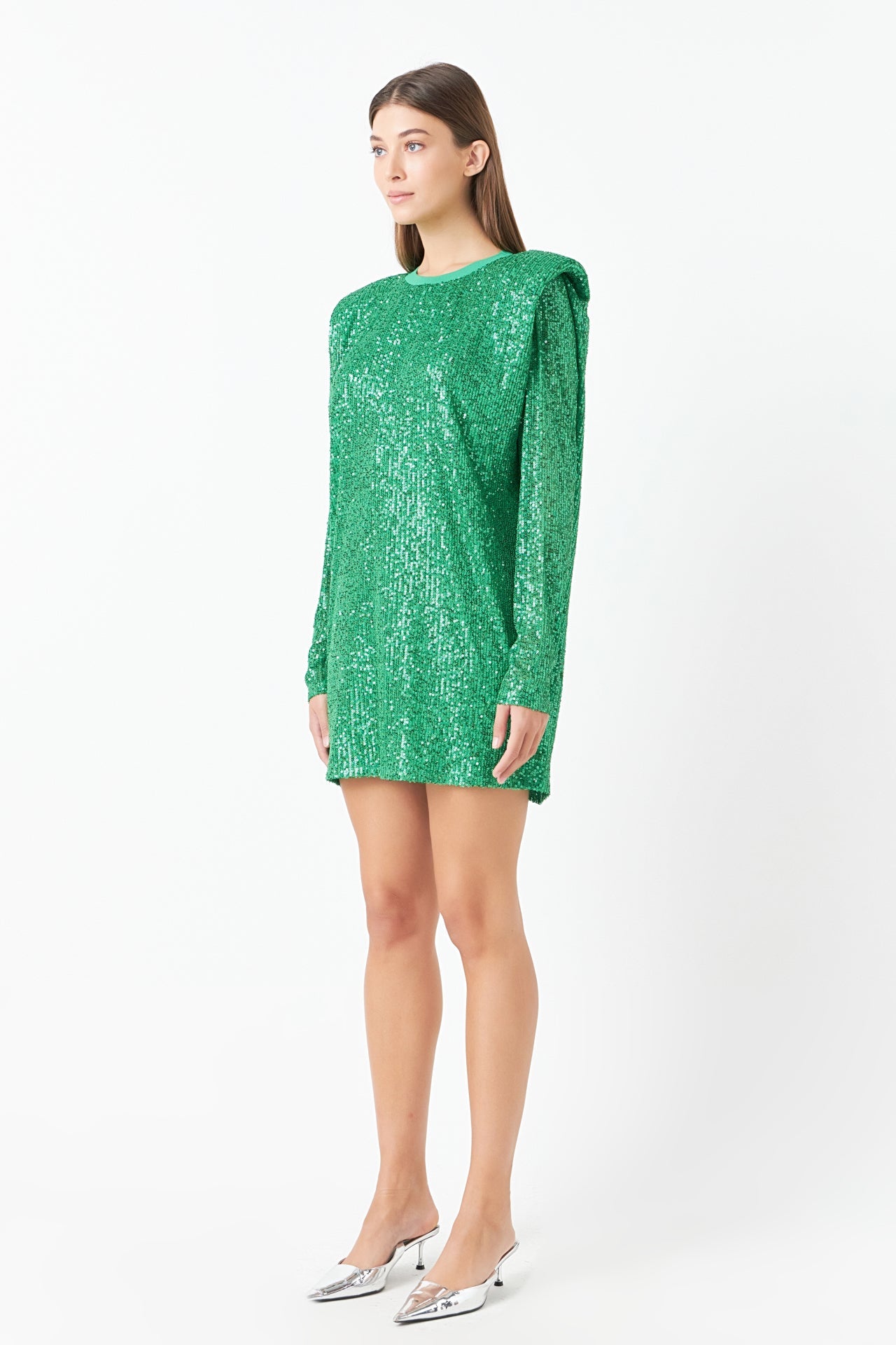 ENDLESS ROSE - Sequins Long Sleeve Shift Mini Dress - DRESSES available at Objectrare