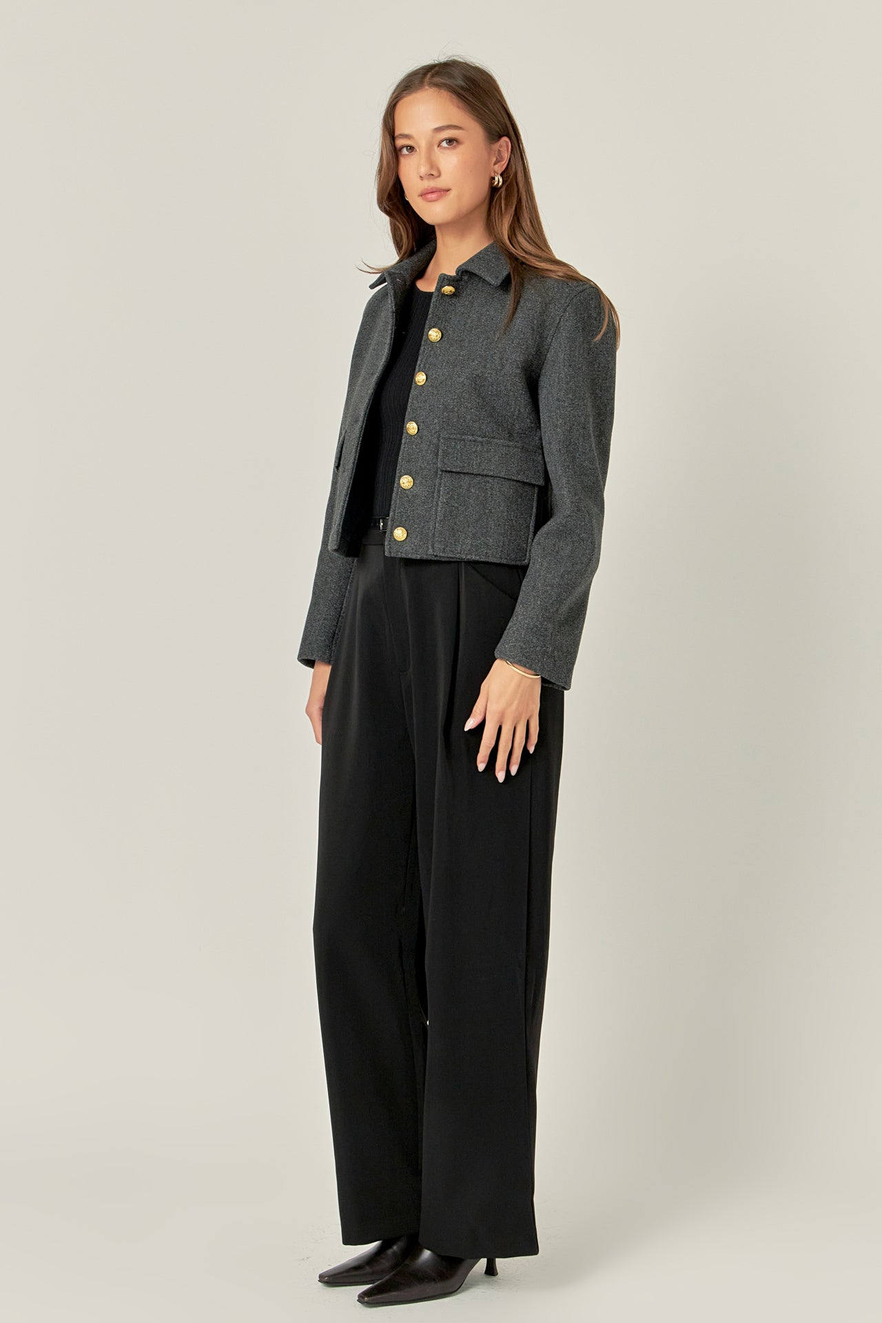 ENGLISH FACTORY - Gold Button Cropped Jacket - JACKETS available at Objectrare