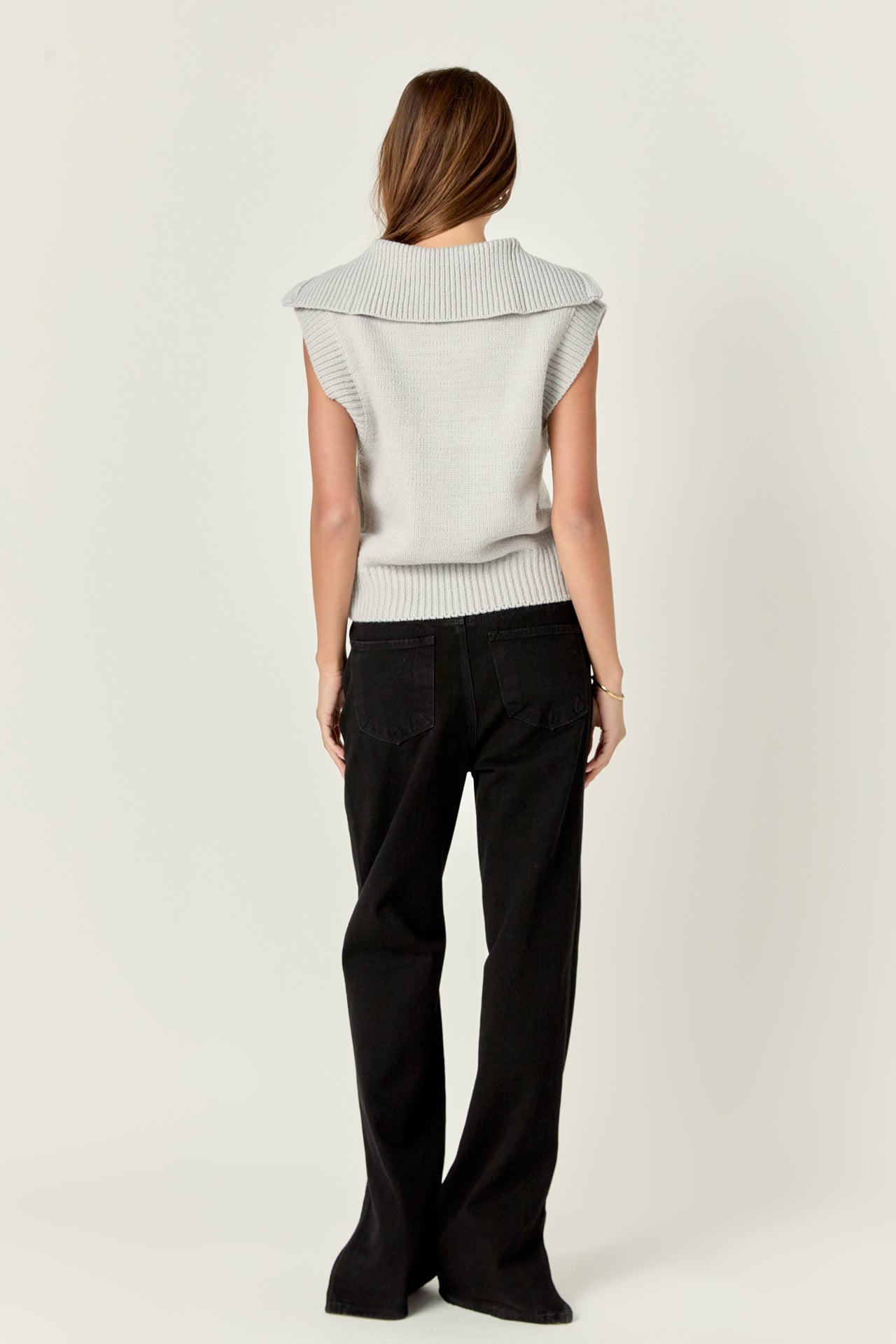 ENGLISH FACTORY - Zip Mock Neck Knit Sweater Vest - SWEATERS & KNITS available at Objectrare