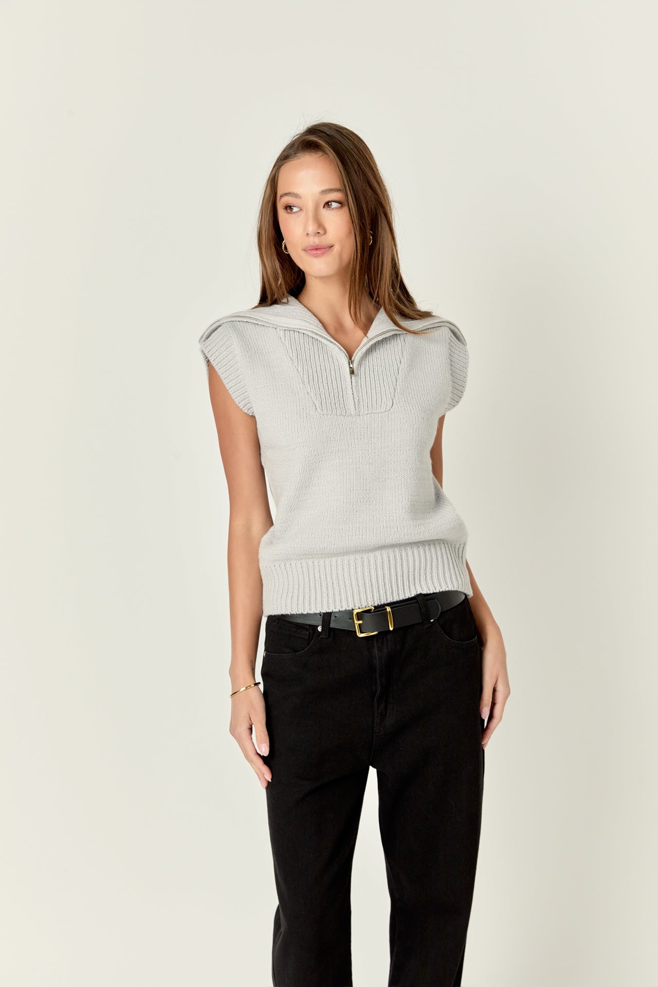 ENGLISH FACTORY - Zip Mock Neck Knit Sweater Vest - SWEATERS & KNITS available at Objectrare
