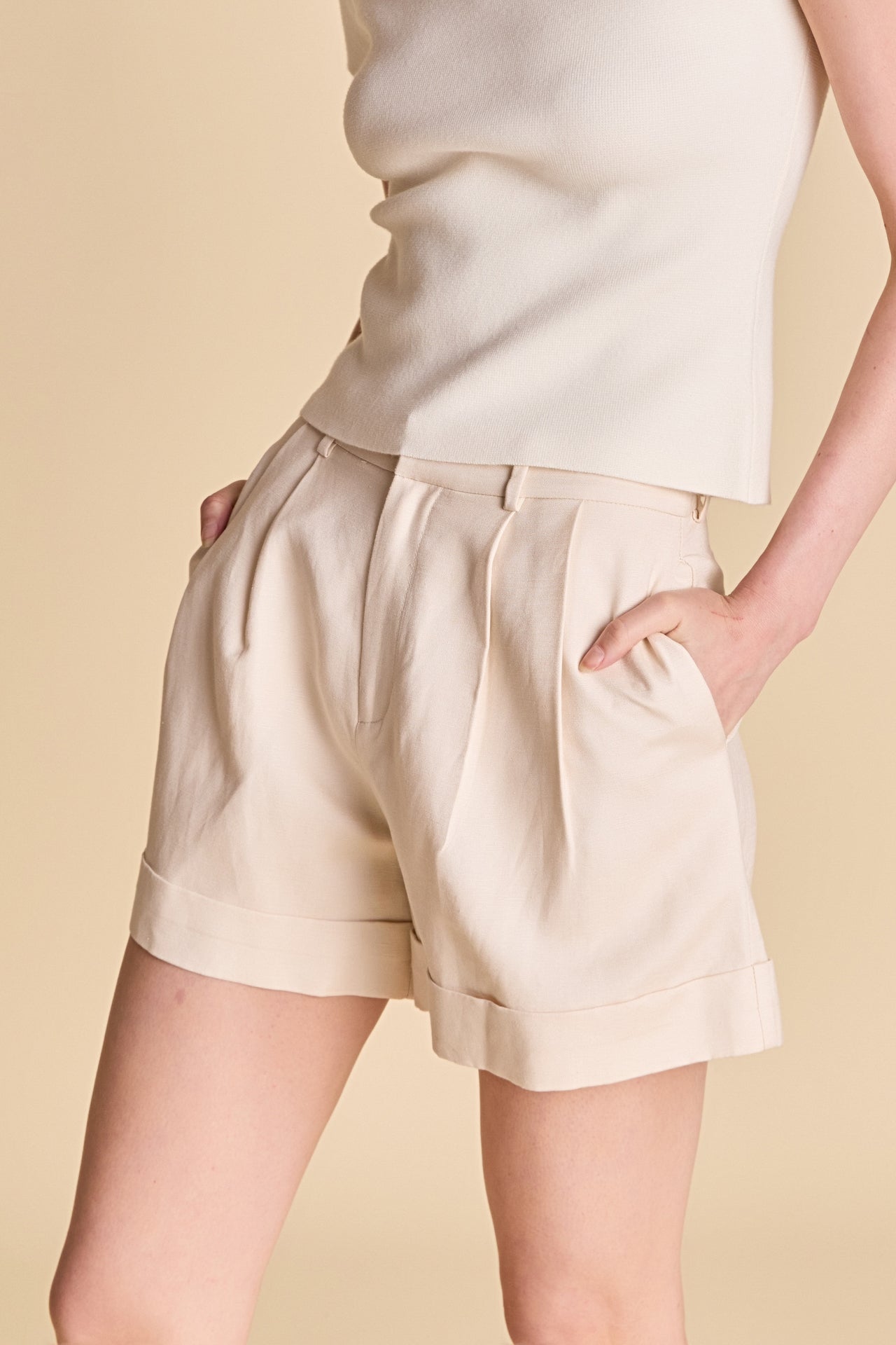 ENDLESS ROSE - Linen Pintucked Shorts - SHORTS available at Objectrare