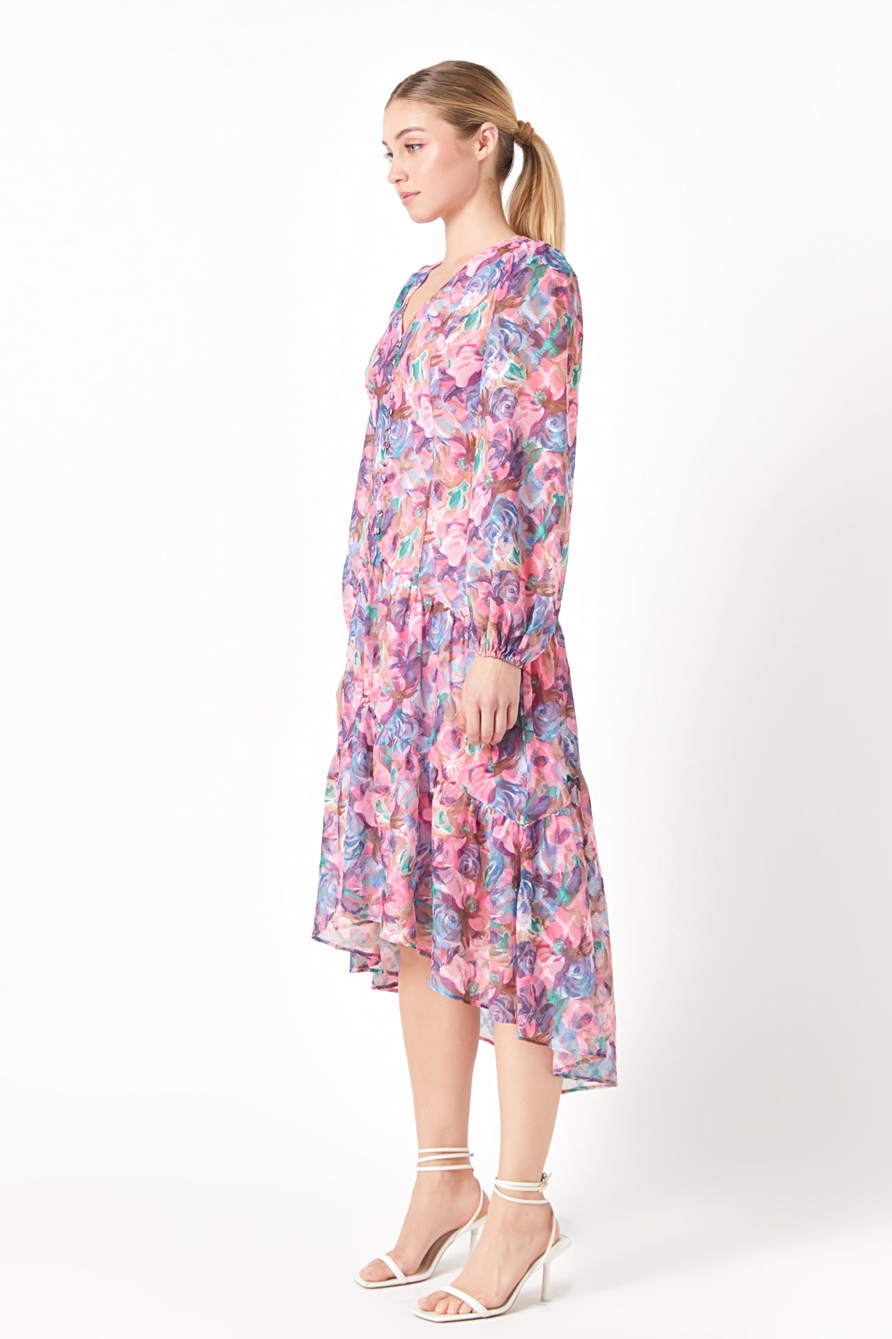 ENDLESS ROSE - Buttoned Floral High Low Dress - DRESSES available at Objectrare