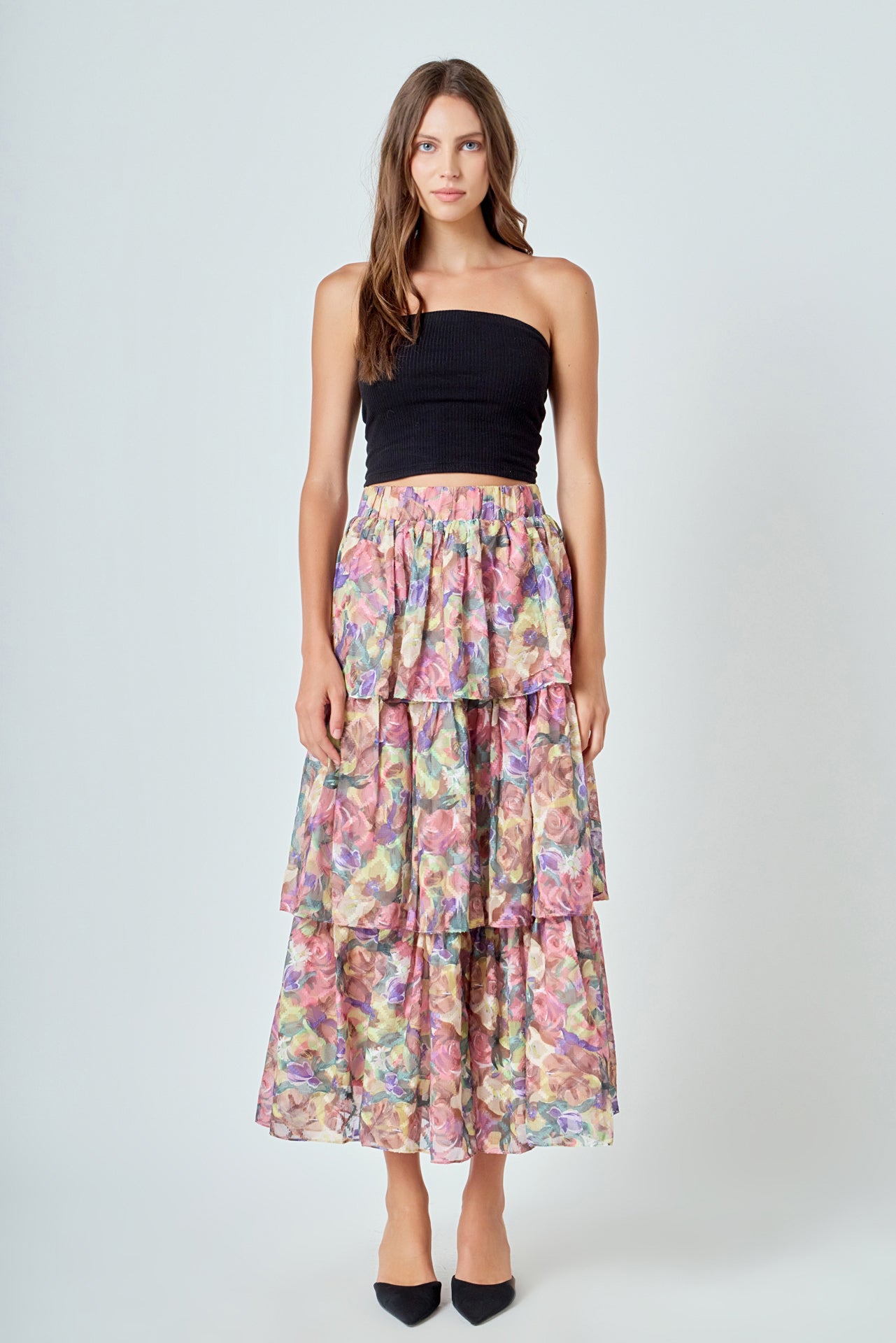 ENDLESS ROSE - Floral Tiered Maxi Skirt - SKIRTS available at Objectrare