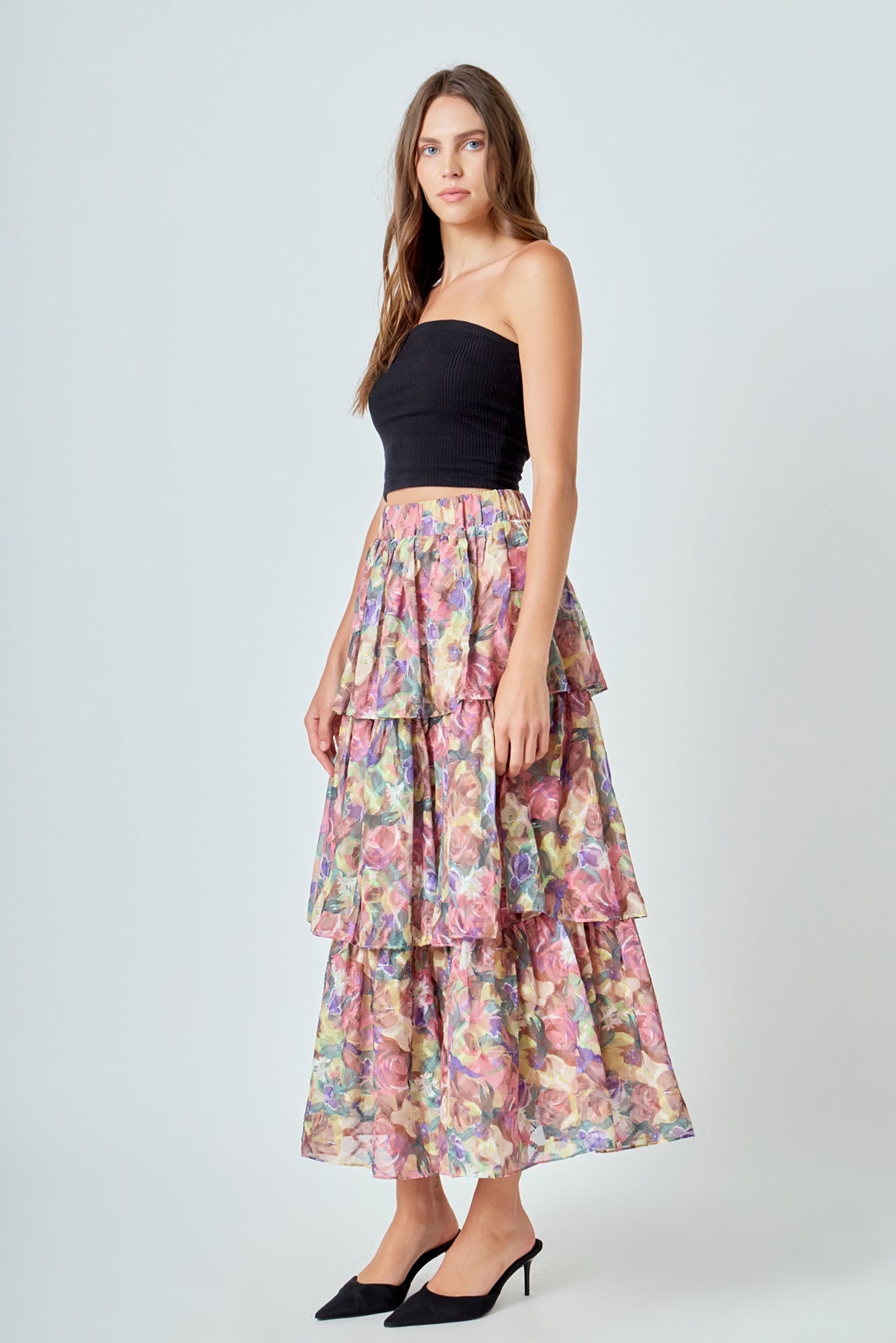 ENDLESS ROSE - Floral Tiered Maxi Skirt - SKIRTS available at Objectrare