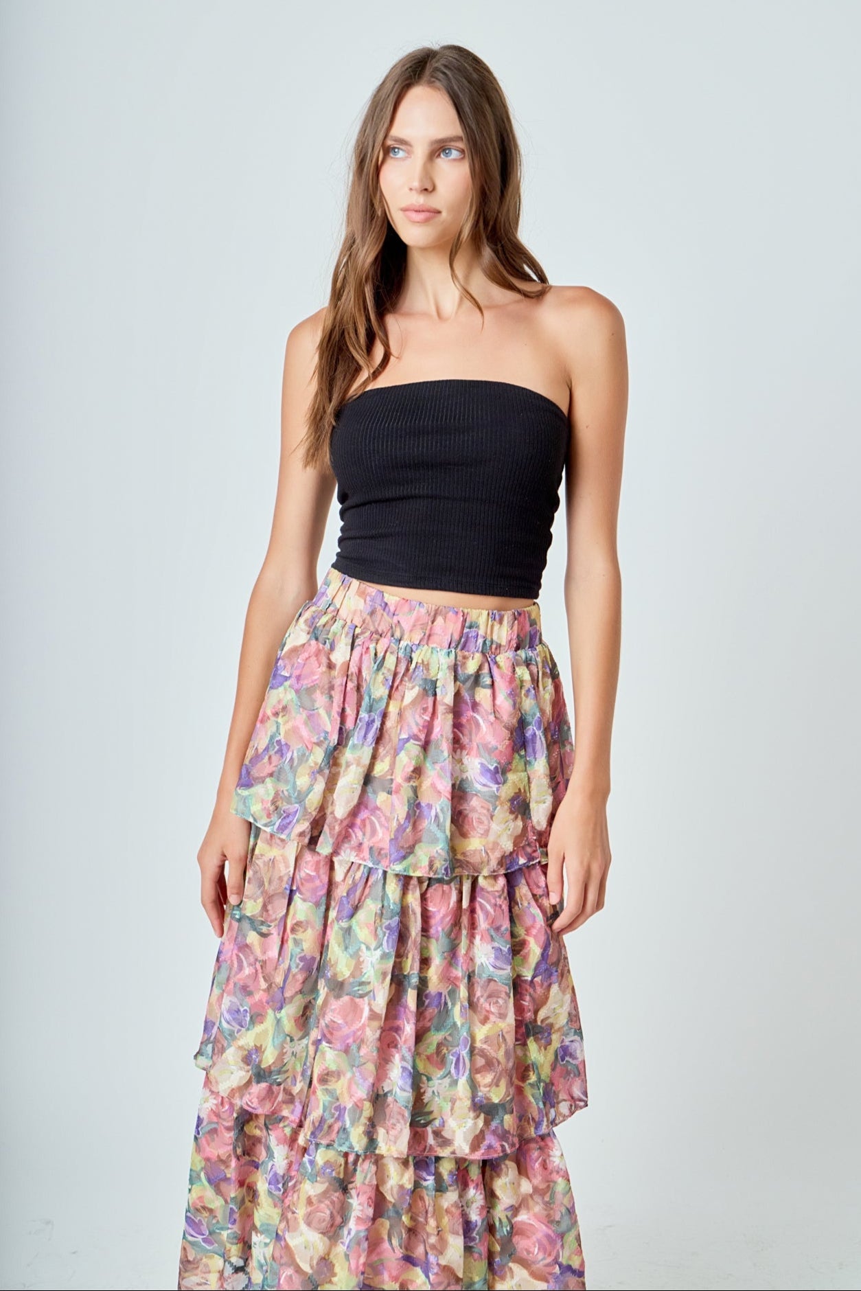 ENDLESS ROSE - Floral Tiered Maxi Skirt - SKIRTS available at Objectrare