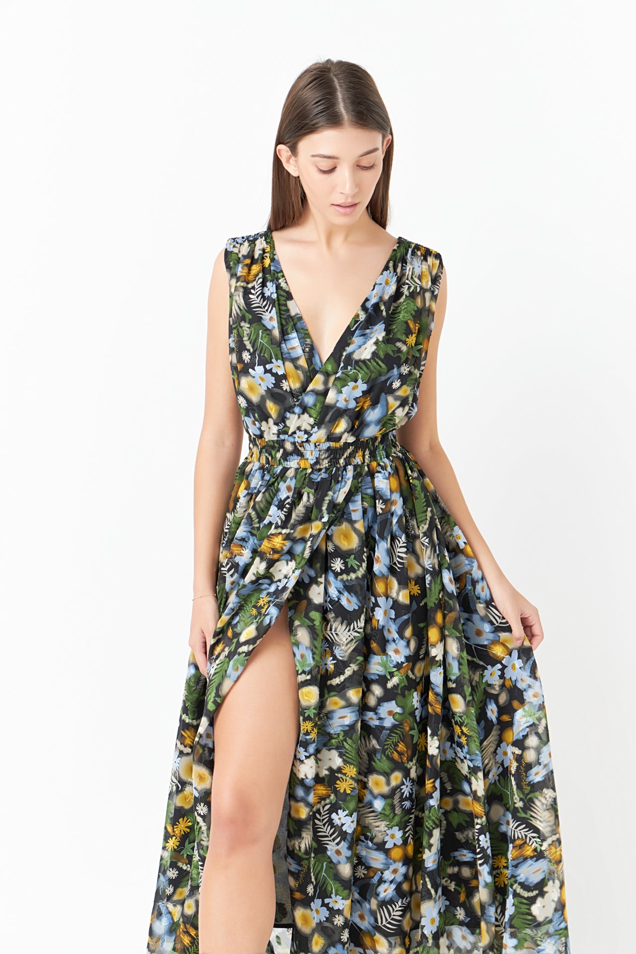 ENDLESS ROSE - Low Neck Floral Maxi Dress - DRESSES available at Objectrare