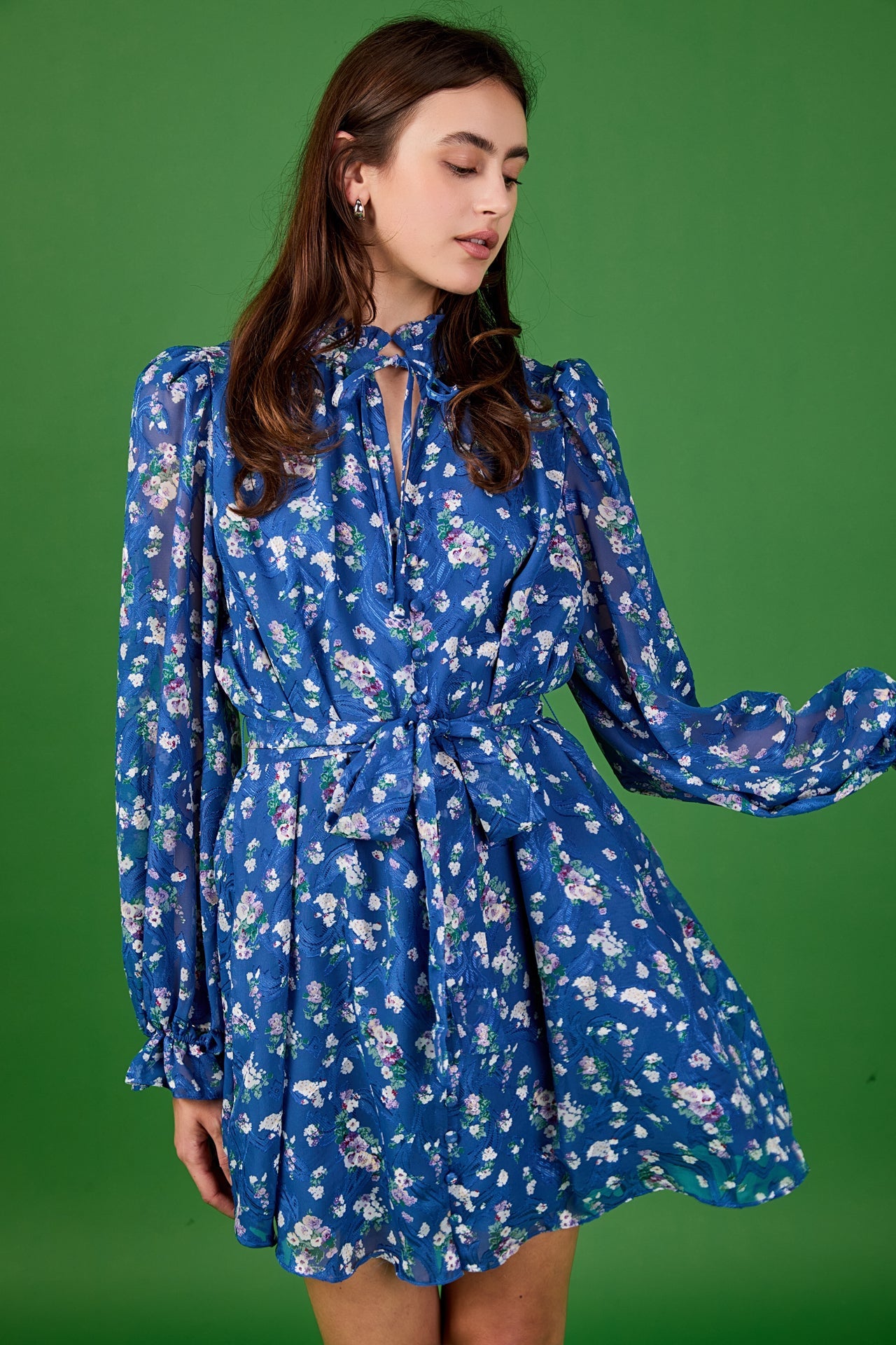 ENDLESS ROSE - Floral Chiffon Belted Mini Dress - DRESSES available at Objectrare