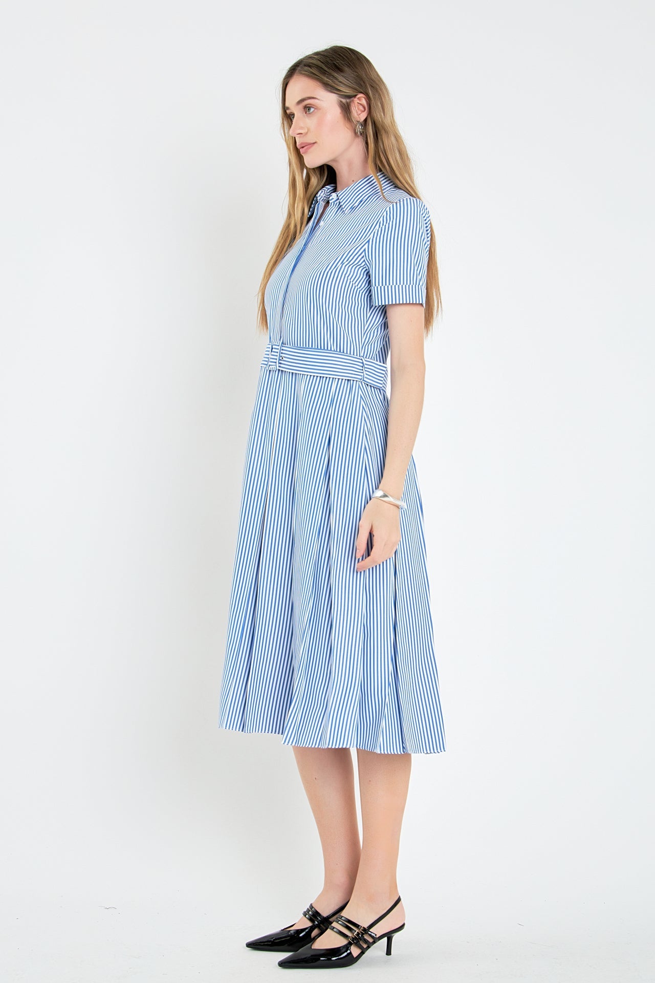 ENGLISH FACTORY - Striped Belted Midi Dress - DRESSES available at Objectrare