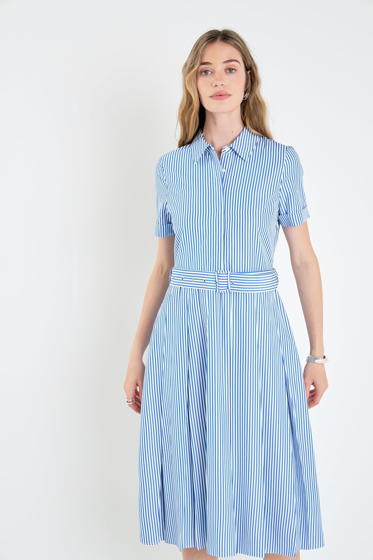 ENGLISH FACTORY - Striped Belted Midi Dress - DRESSES available at Objectrare