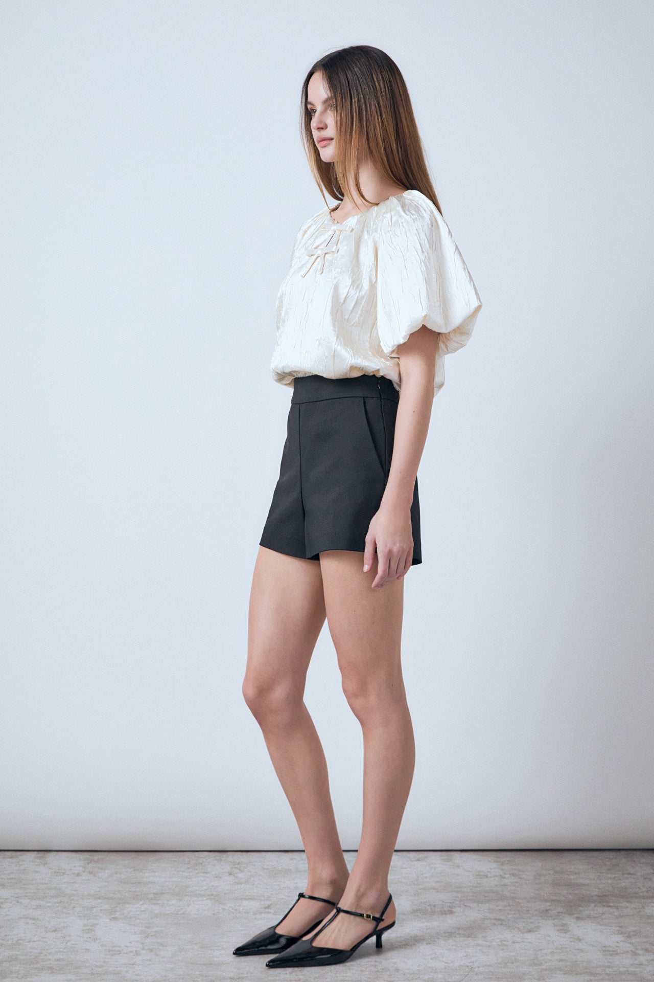 ENDLESS ROSE - Sheen Crinkle Bow Detail Top - TOPS available at Objectrare