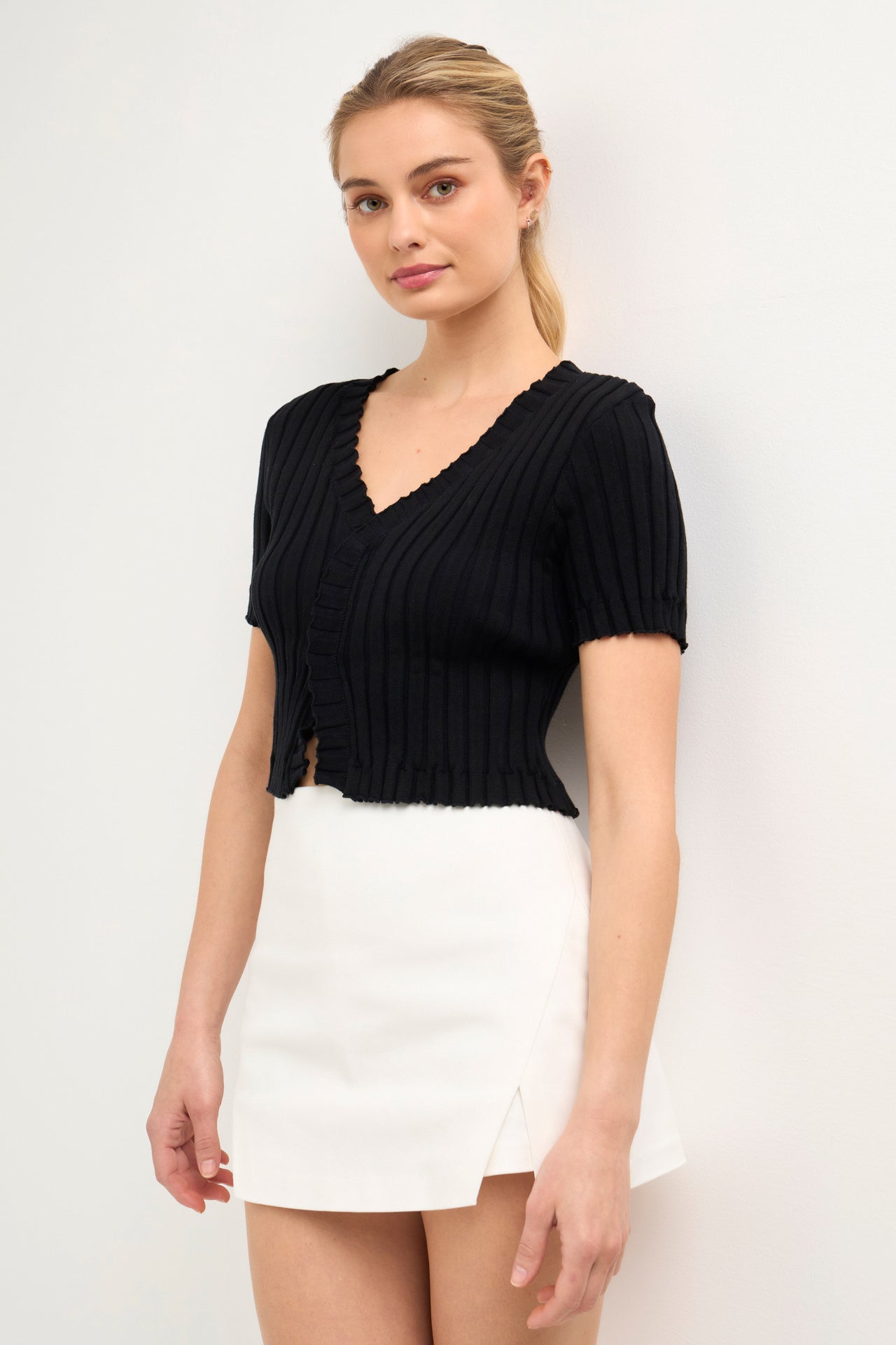 ENDLESS ROSE - Short Sleeve Ruffled Knit Top - TOPS available at Objectrare