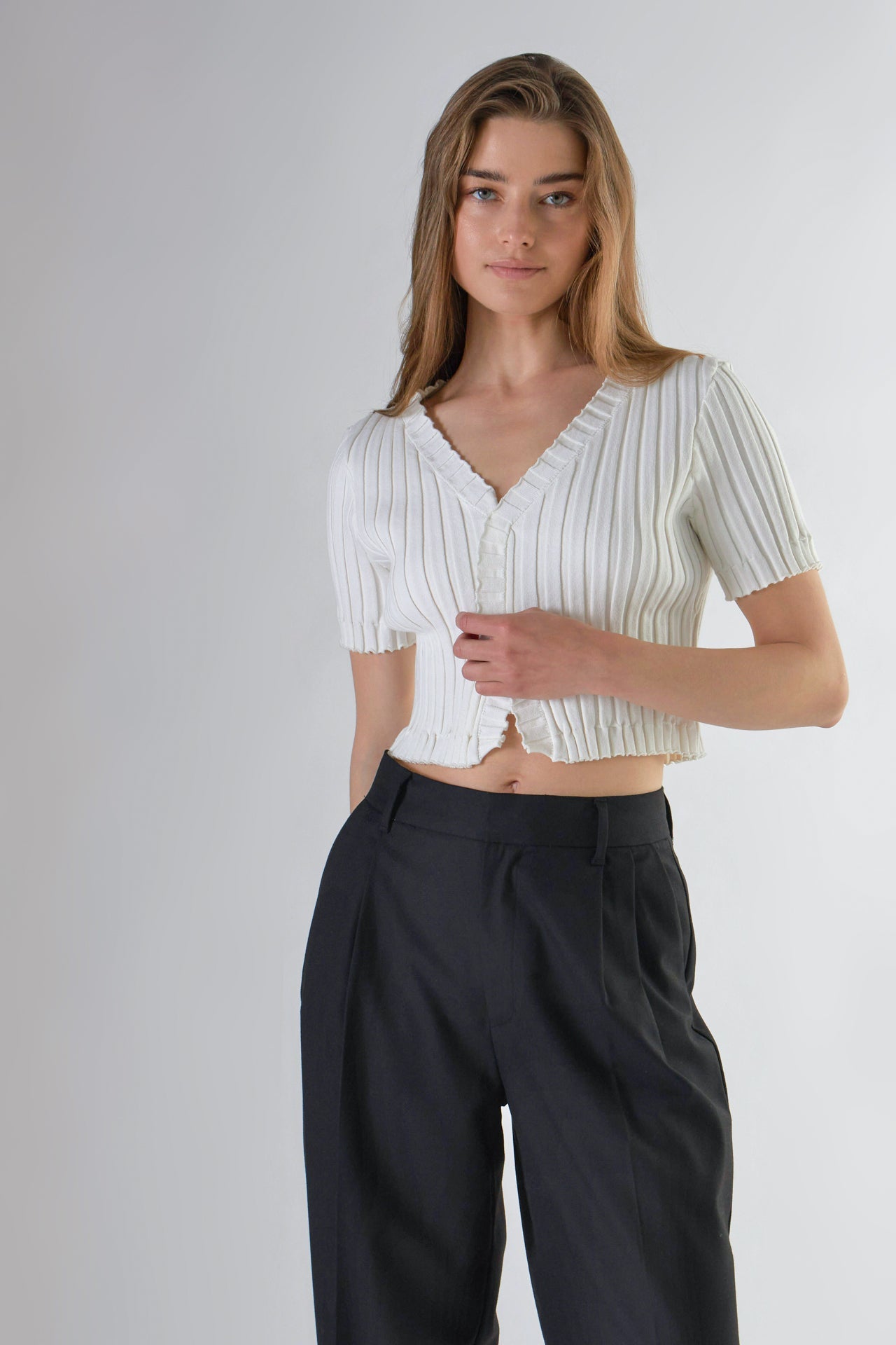ENDLESS ROSE - Short Sleeve Ruffled Knit Top - TOPS available at Objectrare