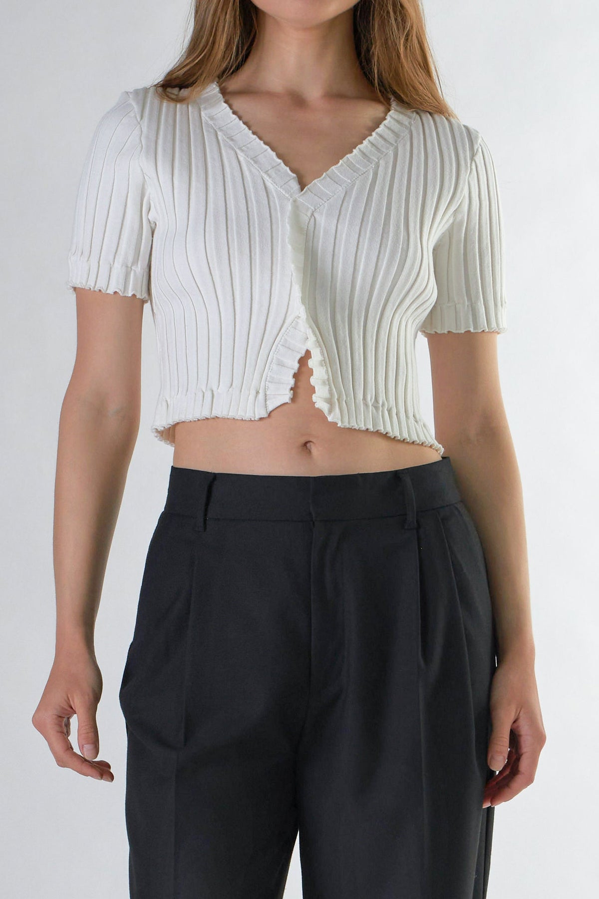 ENDLESS ROSE - Short Sleeve Ruffled Knit Top - TOPS available at Objectrare