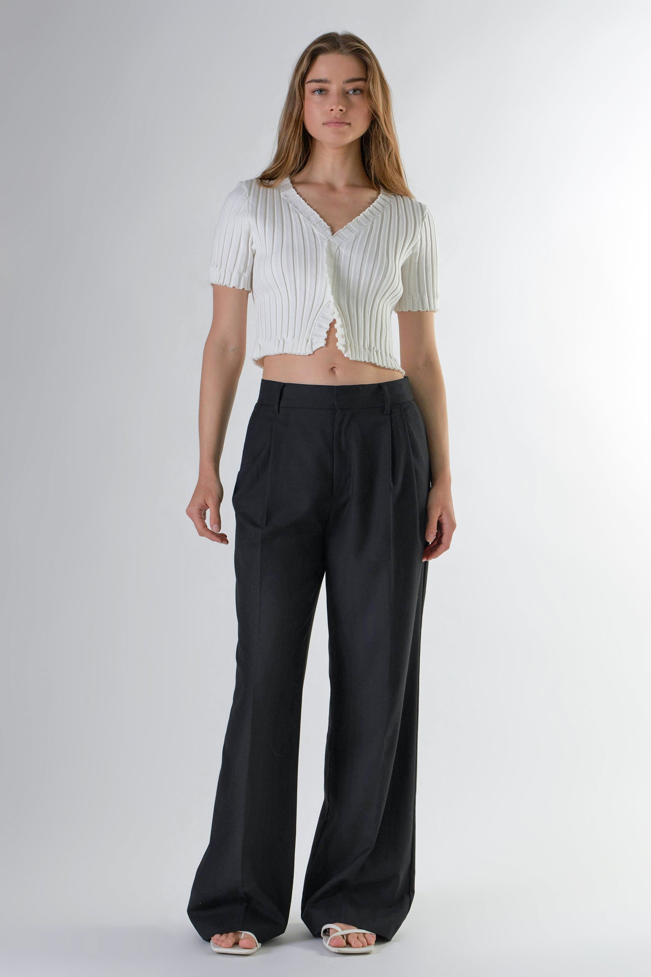 ENDLESS ROSE - Short Sleeve Ruffled Knit Top - TOPS available at Objectrare