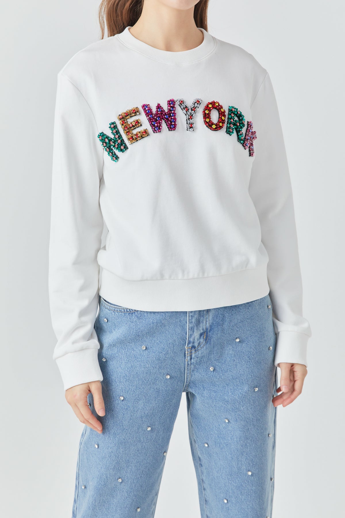 ENDLESS ROSE - New York Embellished Sweatshirt - HOODIES &SWEATSHIRTS available at Objectrare