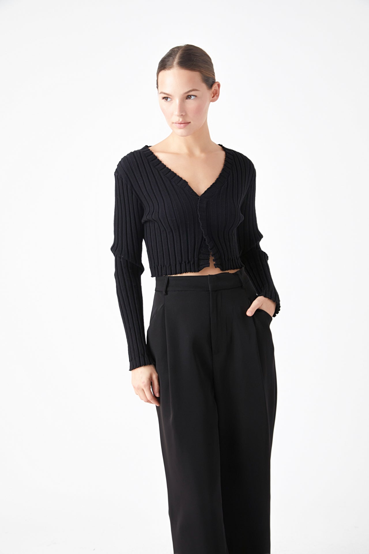 ENDLESS ROSE - Long Sleeve Ruffled Knit - TOPS available at Objectrare