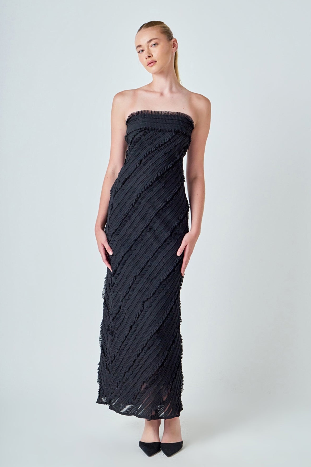 ENDLESS ROSE - Strapless Ruffled Maxi Dress - DRESSES available at Objectrare