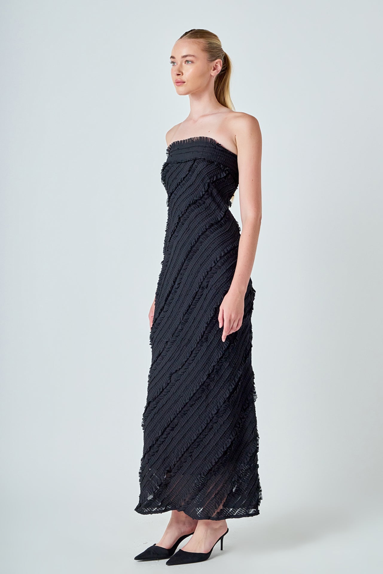 ENDLESS ROSE - Strapless Ruffled Maxi Dress - DRESSES available at Objectrare