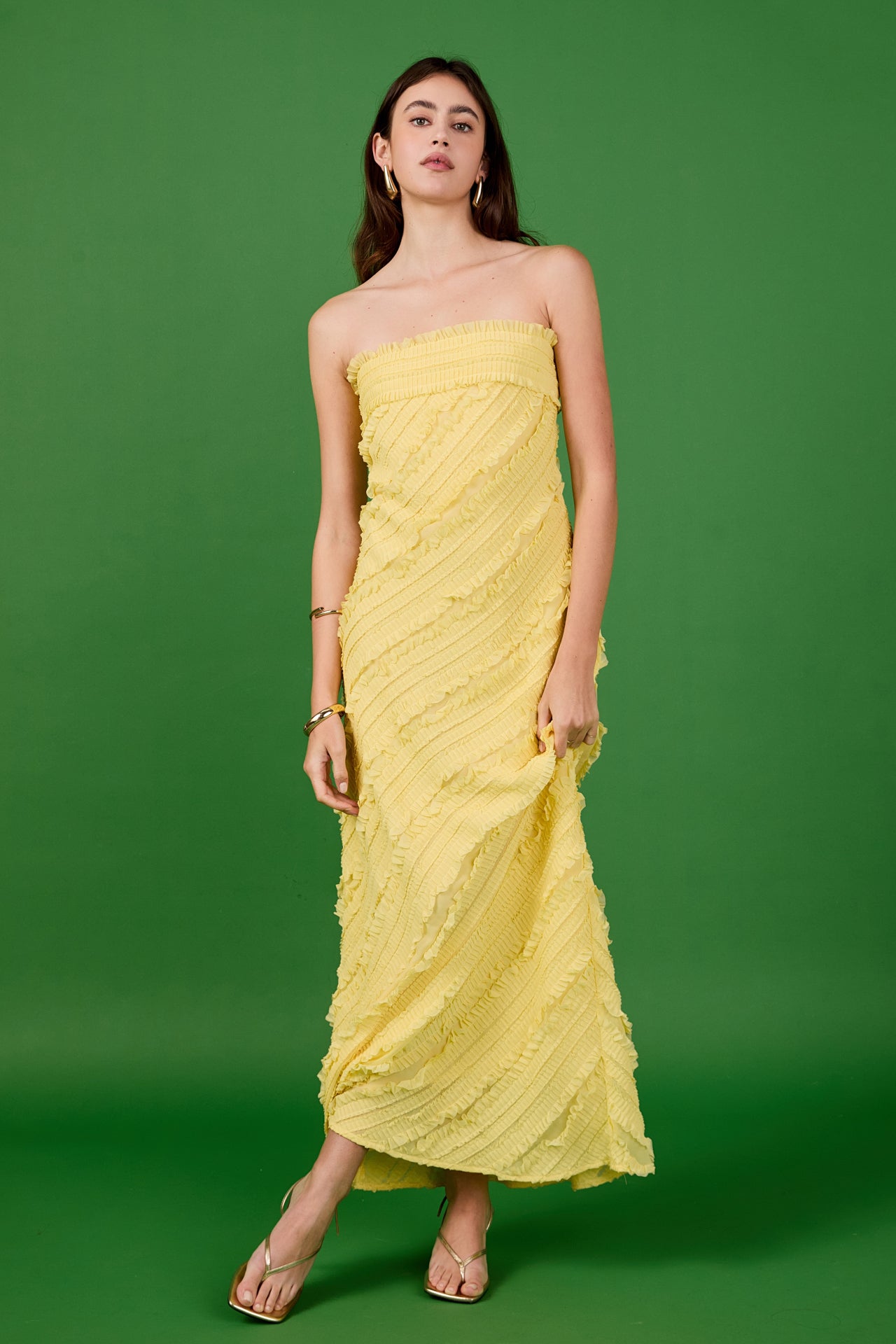 ENDLESS ROSE - Juliette Strapless Ruffled Maxi Dress - DRESSES available at Objectrare