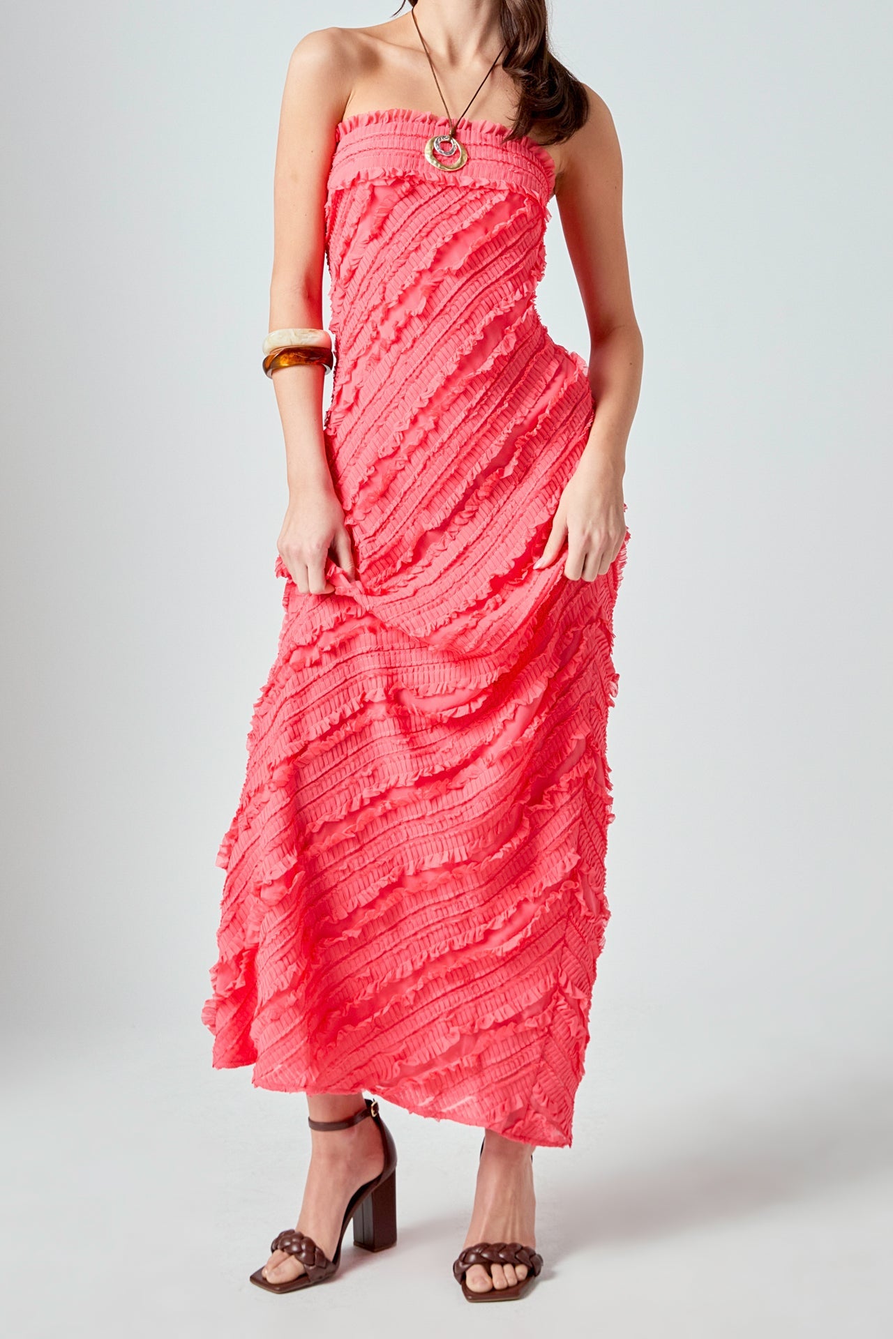 ENDLESS ROSE - Juliette Strapless Ruffled Maxi Dress - DRESSES available at Objectrare