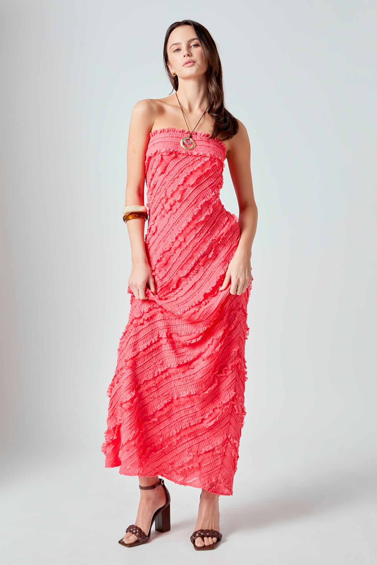 ENDLESS ROSE - Juliette Strapless Ruffled Maxi Dress - DRESSES available at Objectrare