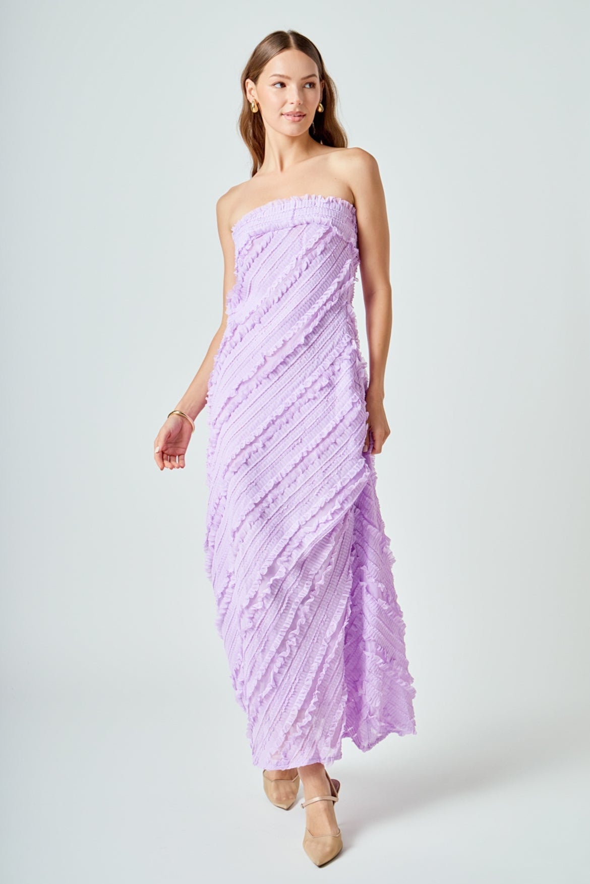 ENDLESS ROSE - Strapless Ruffled Maxi Dress - DRESSES available at Objectrare