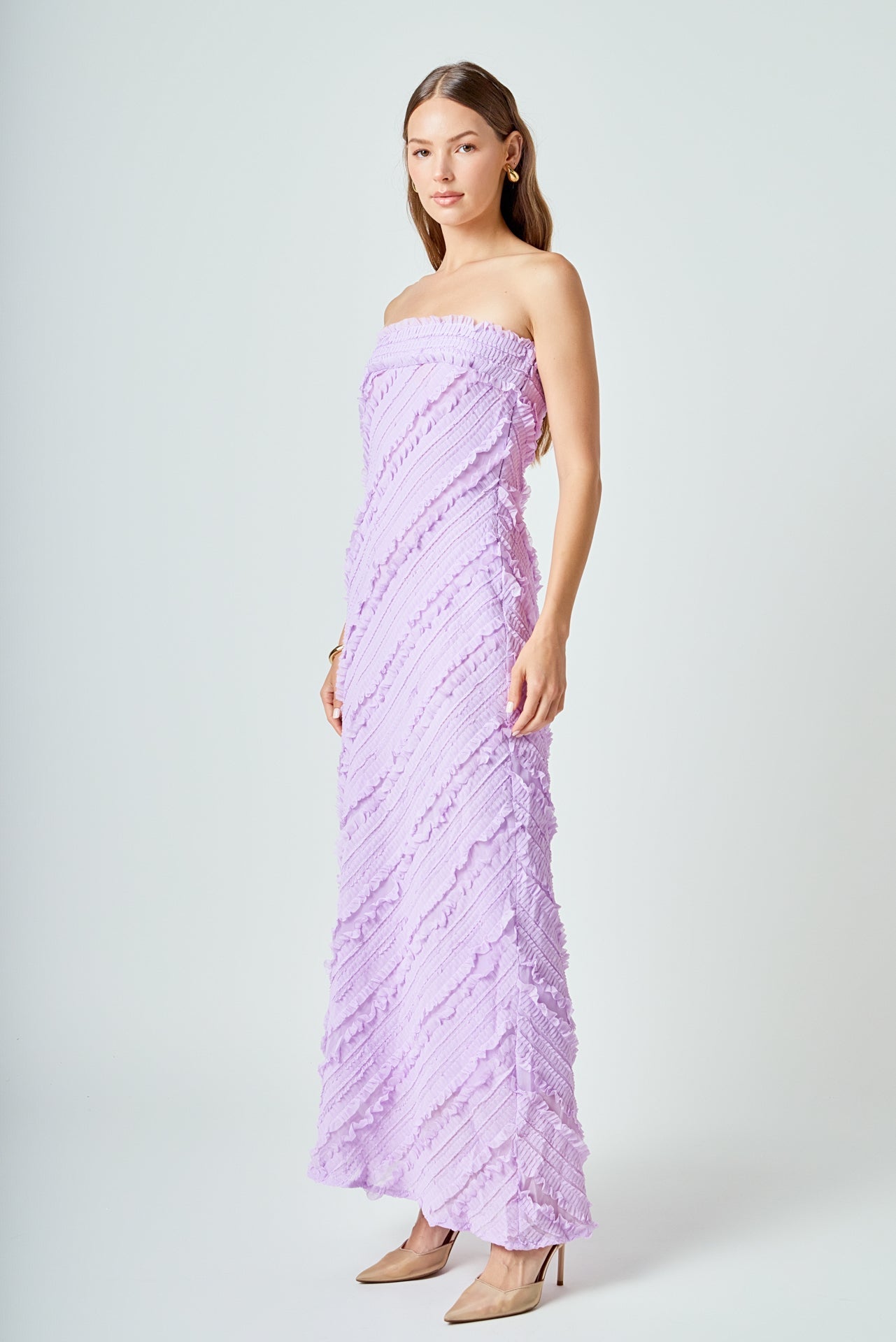 ENDLESS ROSE - Strapless Ruffled Maxi Dress - DRESSES available at Objectrare