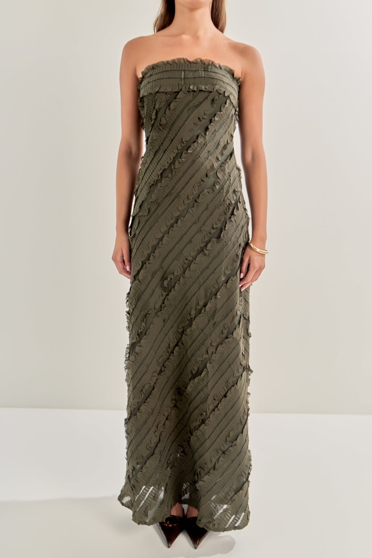 ENDLESS ROSE - Strapless Ruffled Maxi Dress - DRESSES available at Objectrare