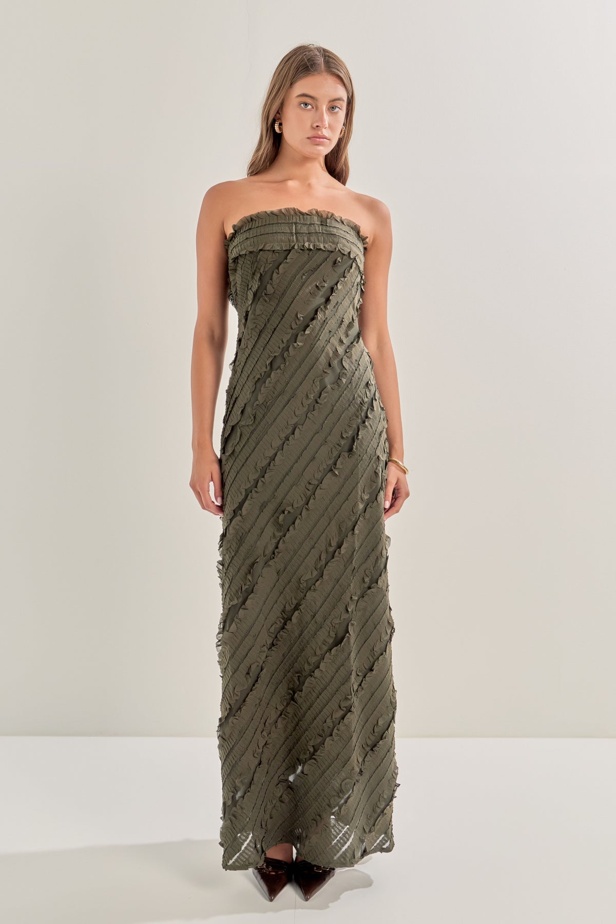 ENDLESS ROSE - Strapless Ruffled Maxi Dress - DRESSES available at Objectrare