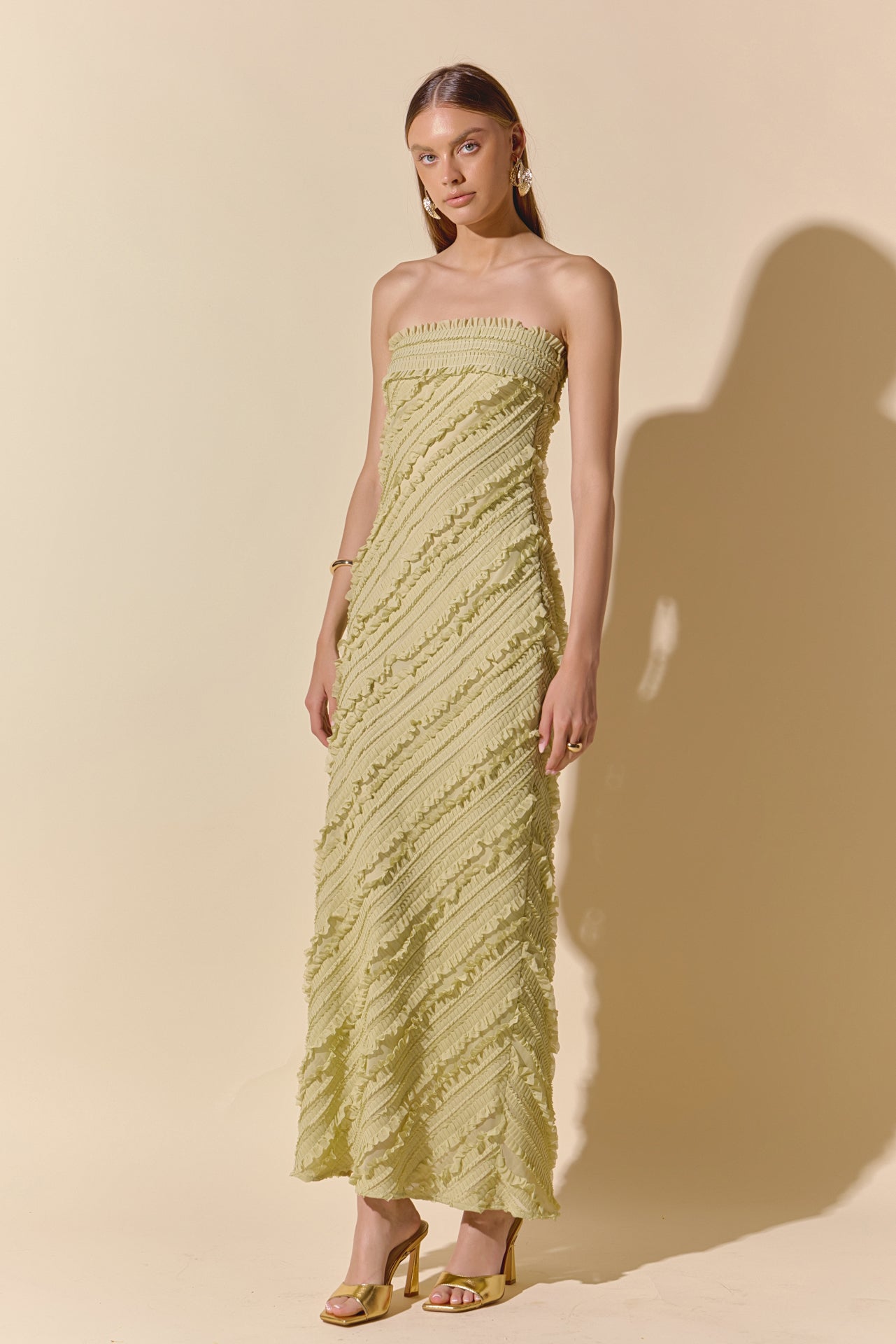 ENDLESS ROSE - Strapless Ruffled Maxi Dress - DRESSES available at Objectrare