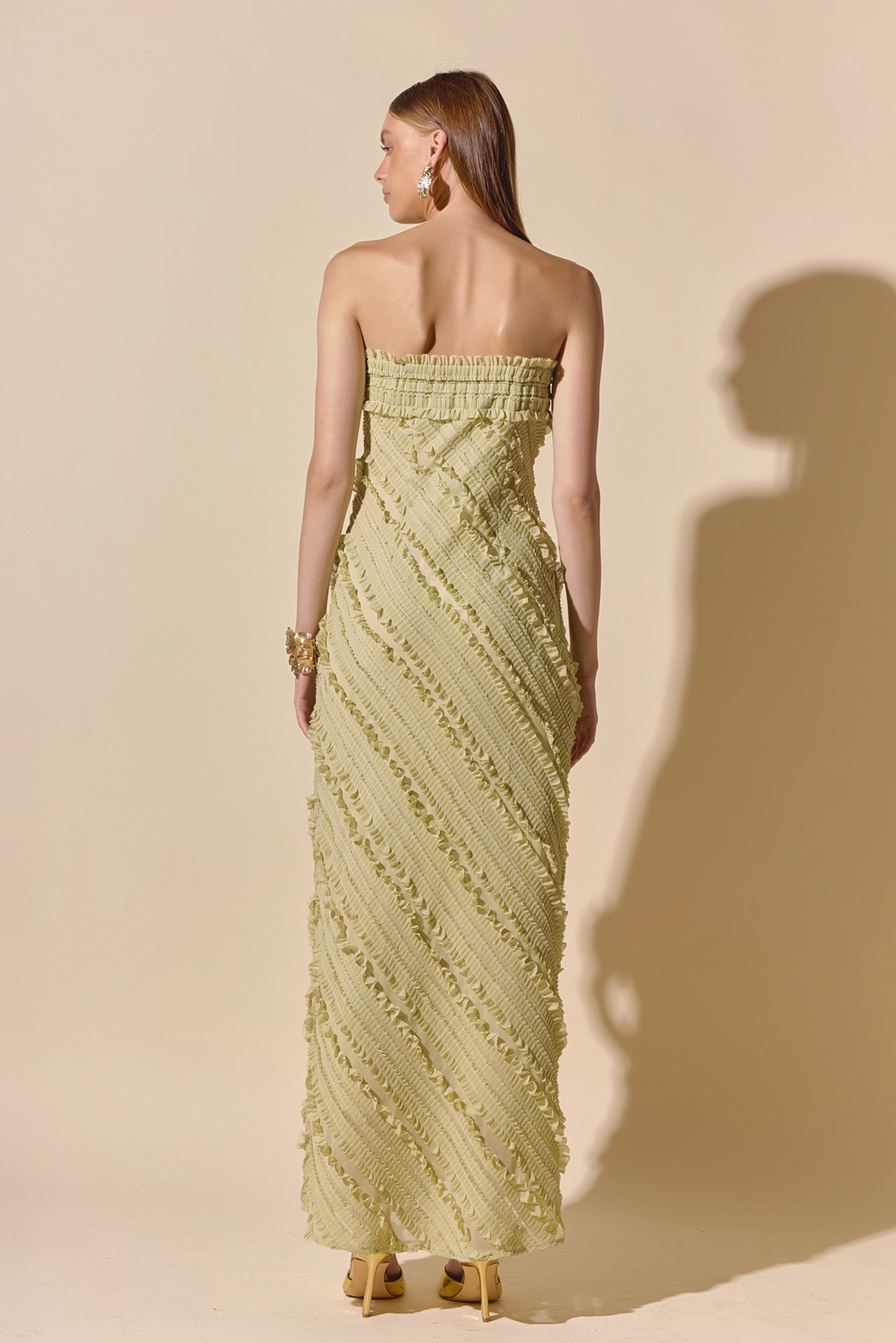 ENDLESS ROSE - Strapless Ruffled Maxi Dress - DRESSES available at Objectrare