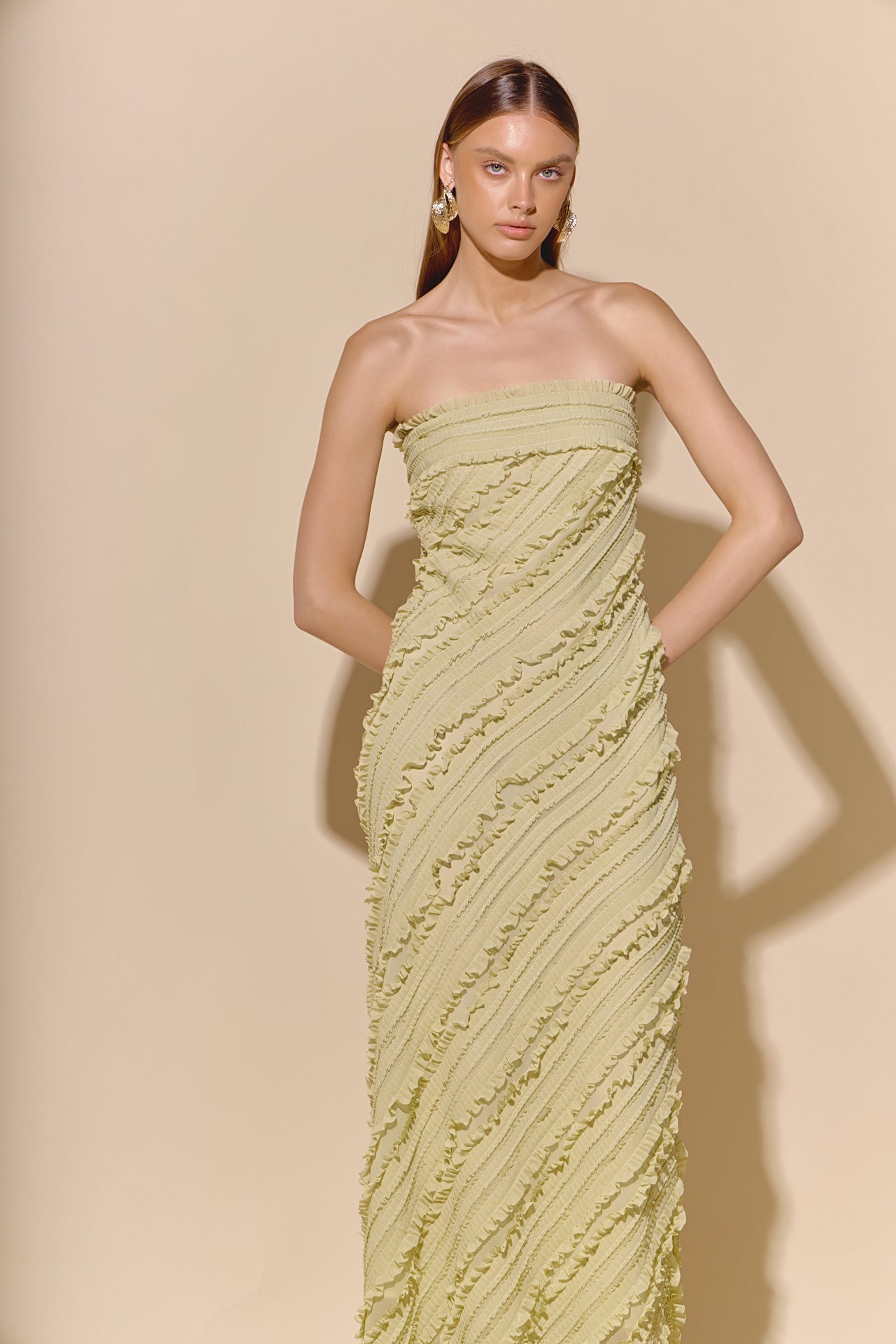 ENDLESS ROSE - Strapless Ruffled Maxi Dress - DRESSES available at Objectrare