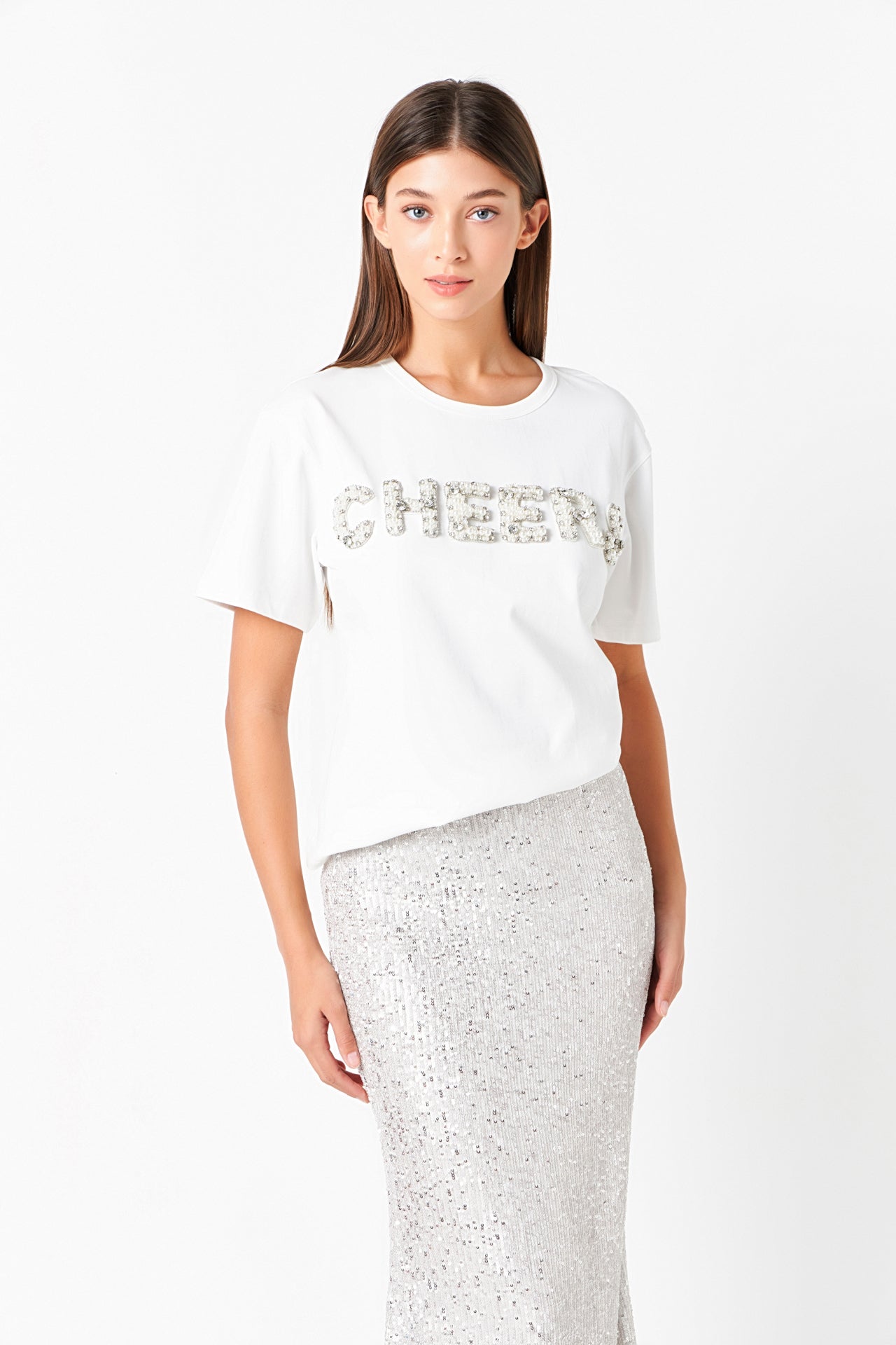 ENDLESS ROSE - Cheers Beaded Patch T Shirt - TOPS available at Objectrare