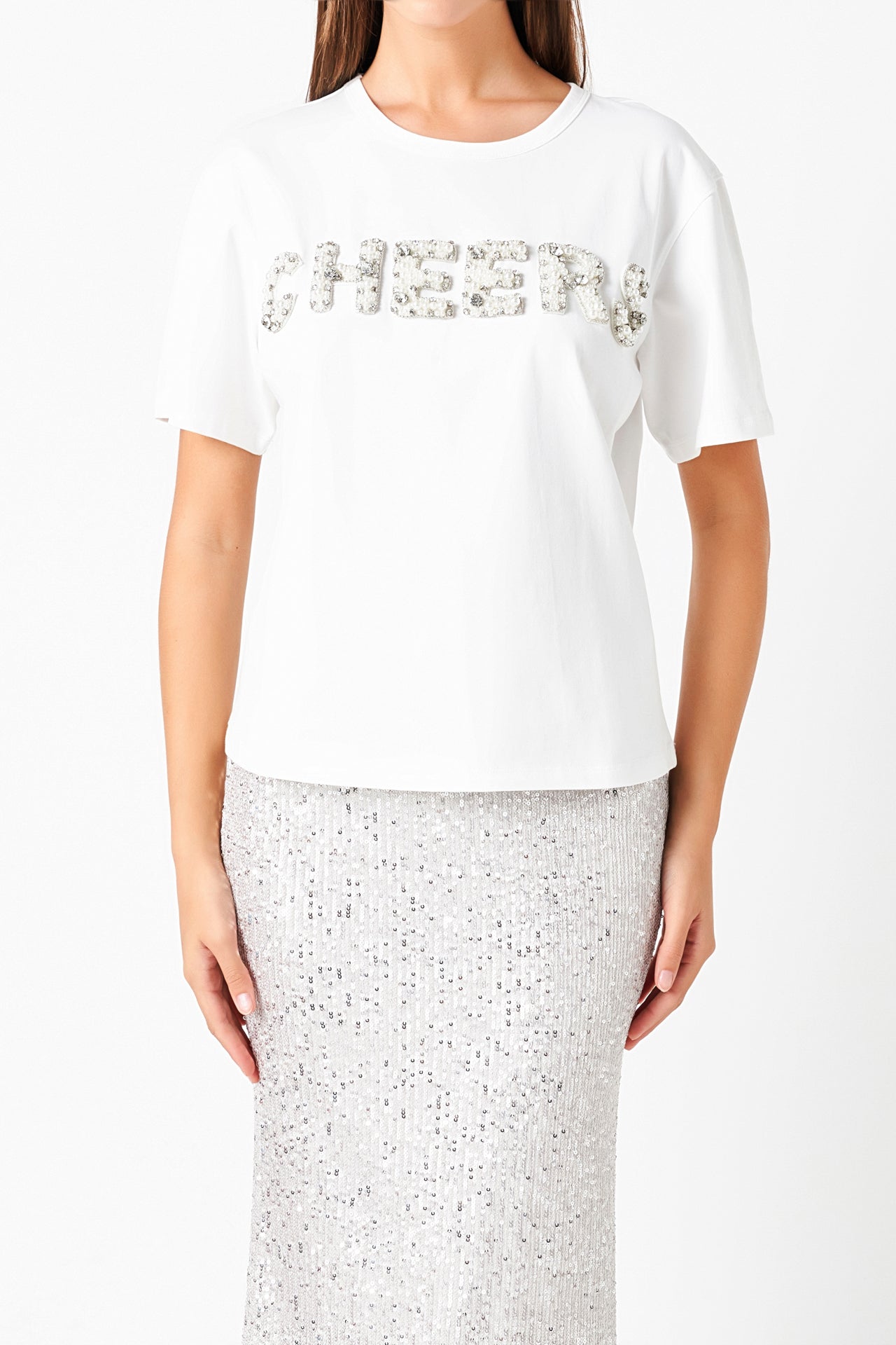 ENDLESS ROSE - Cheers Beaded Patch T Shirt - TOPS available at Objectrare