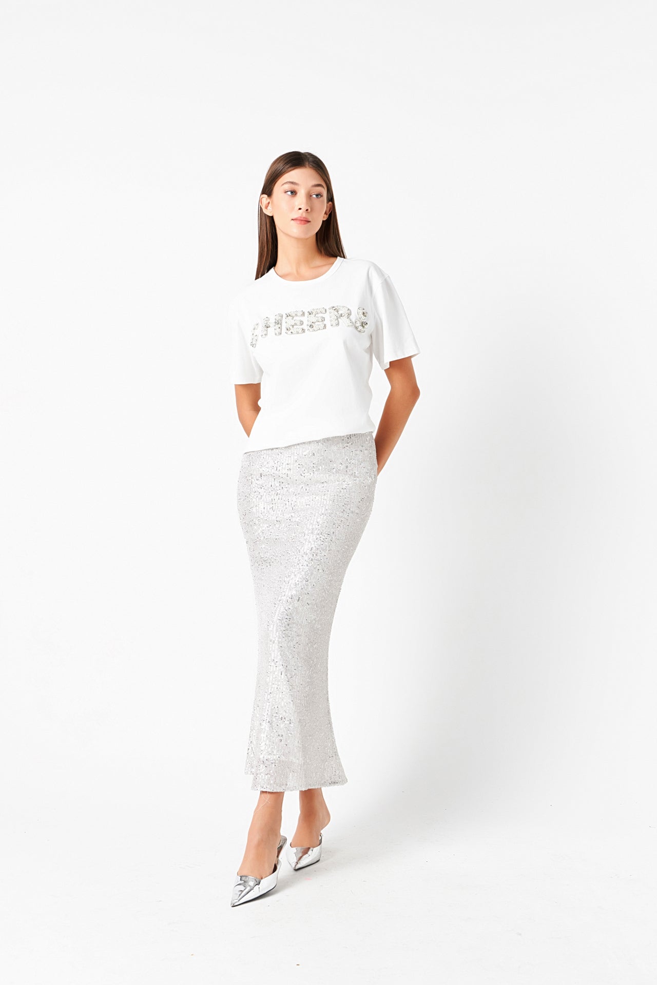 ENDLESS ROSE - Cheers Beaded Patch T Shirt - TOPS available at Objectrare