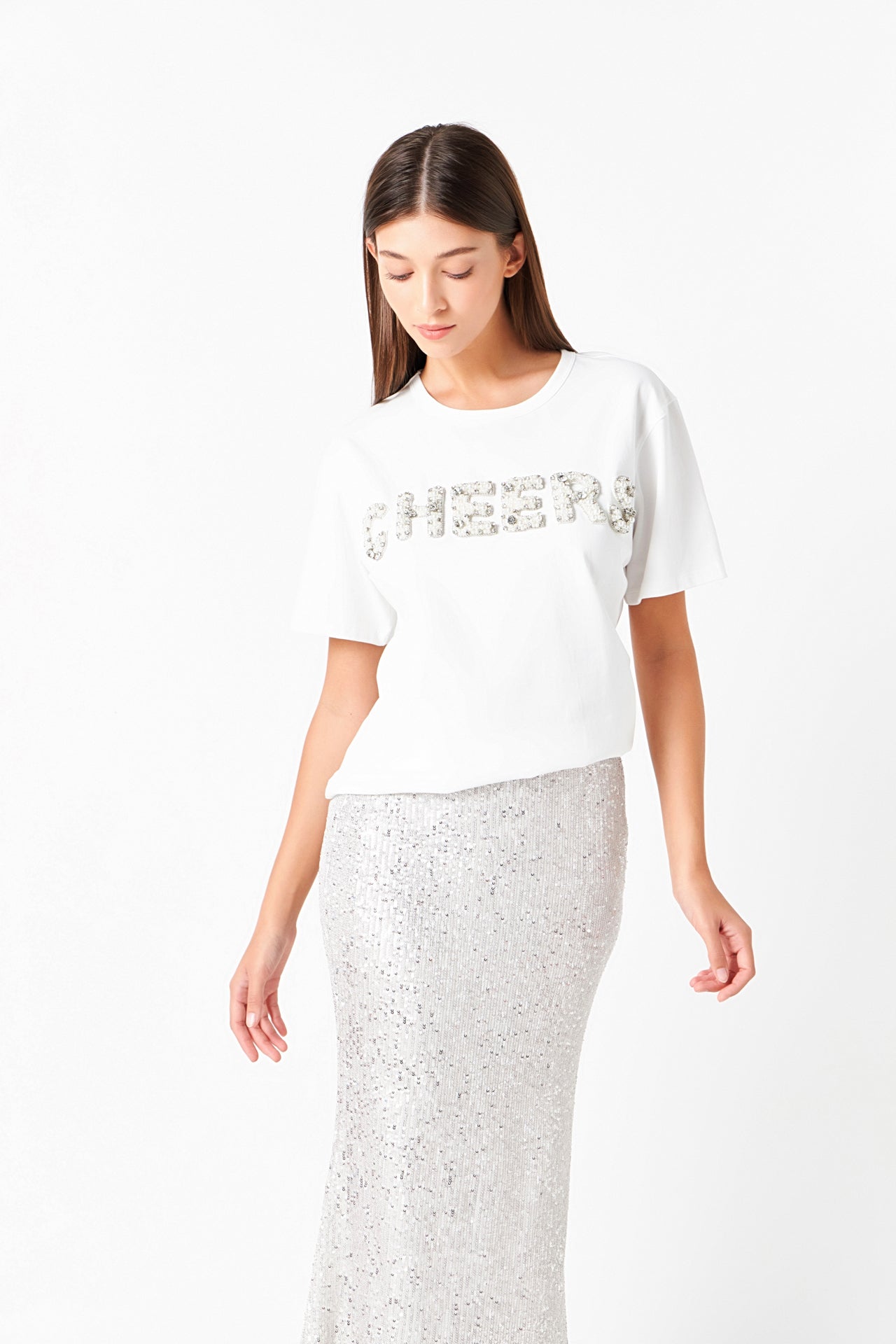ENDLESS ROSE - Cheers Beaded Patch T Shirt - TOPS available at Objectrare