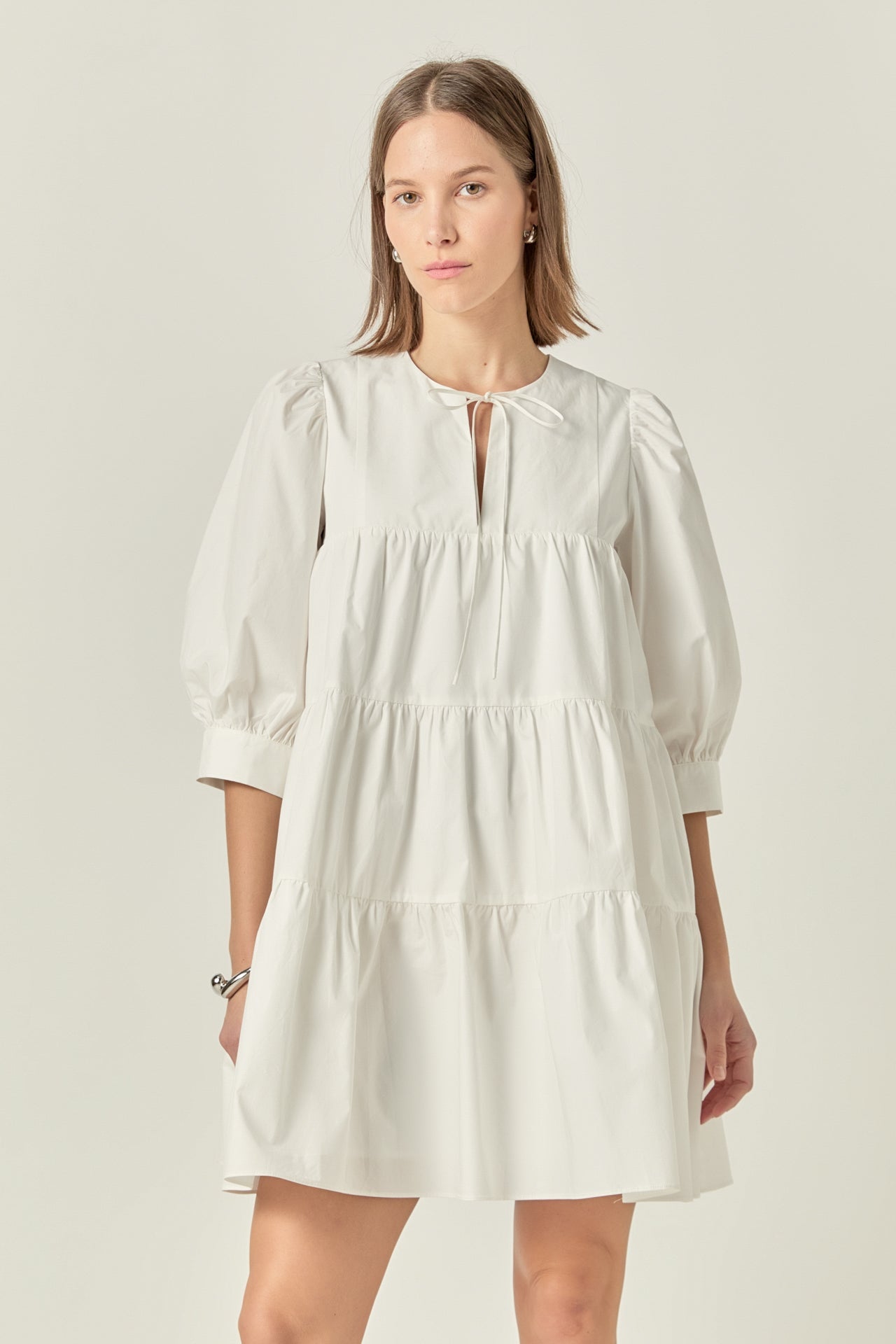 ENGLISH FACTORY - Blouson Sleeve Poplin Mini Dress - DRESSES available at Objectrare